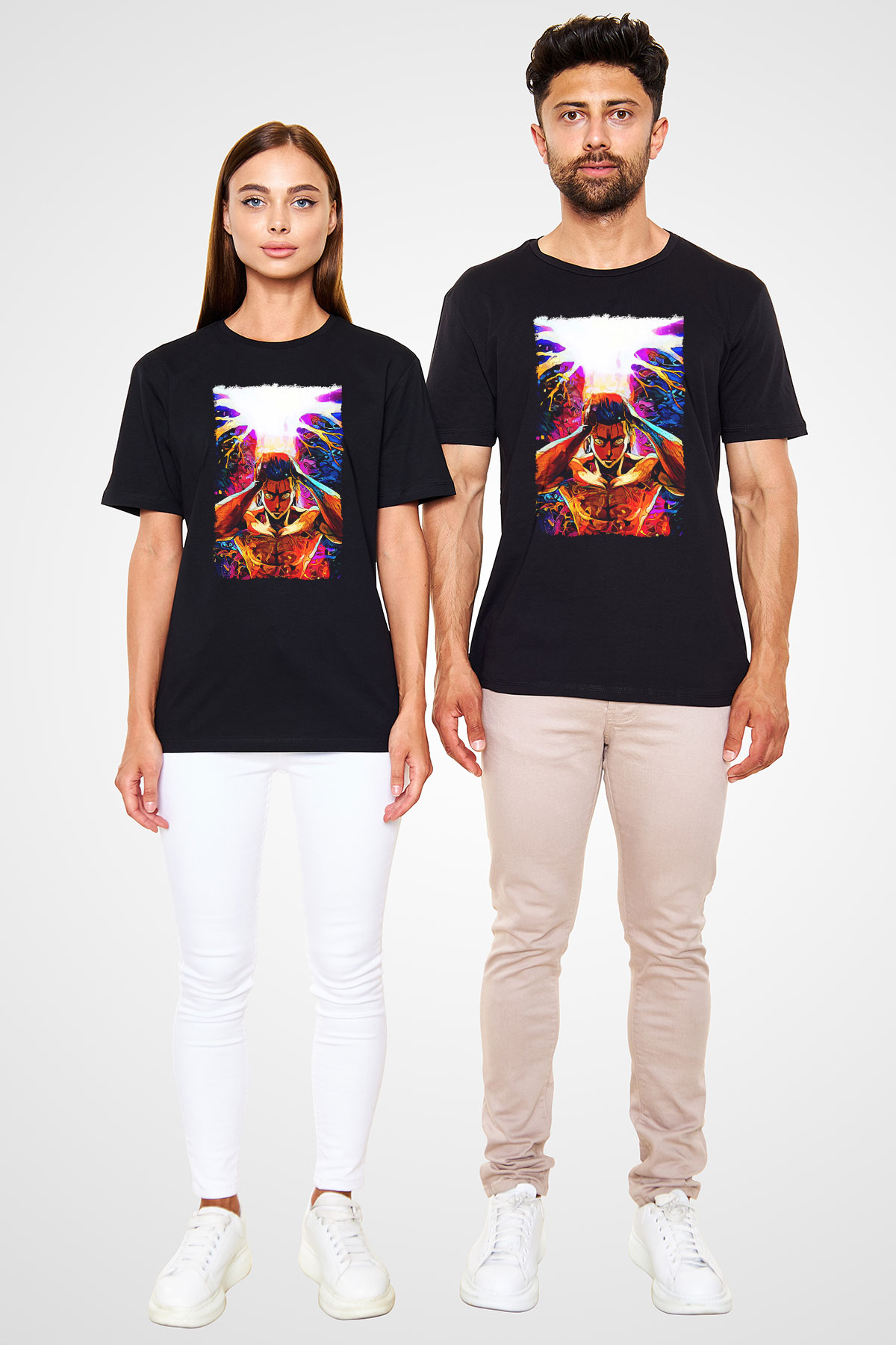 Attack On Titan Baskılı Unisex Siyah Tişört - Tshirt