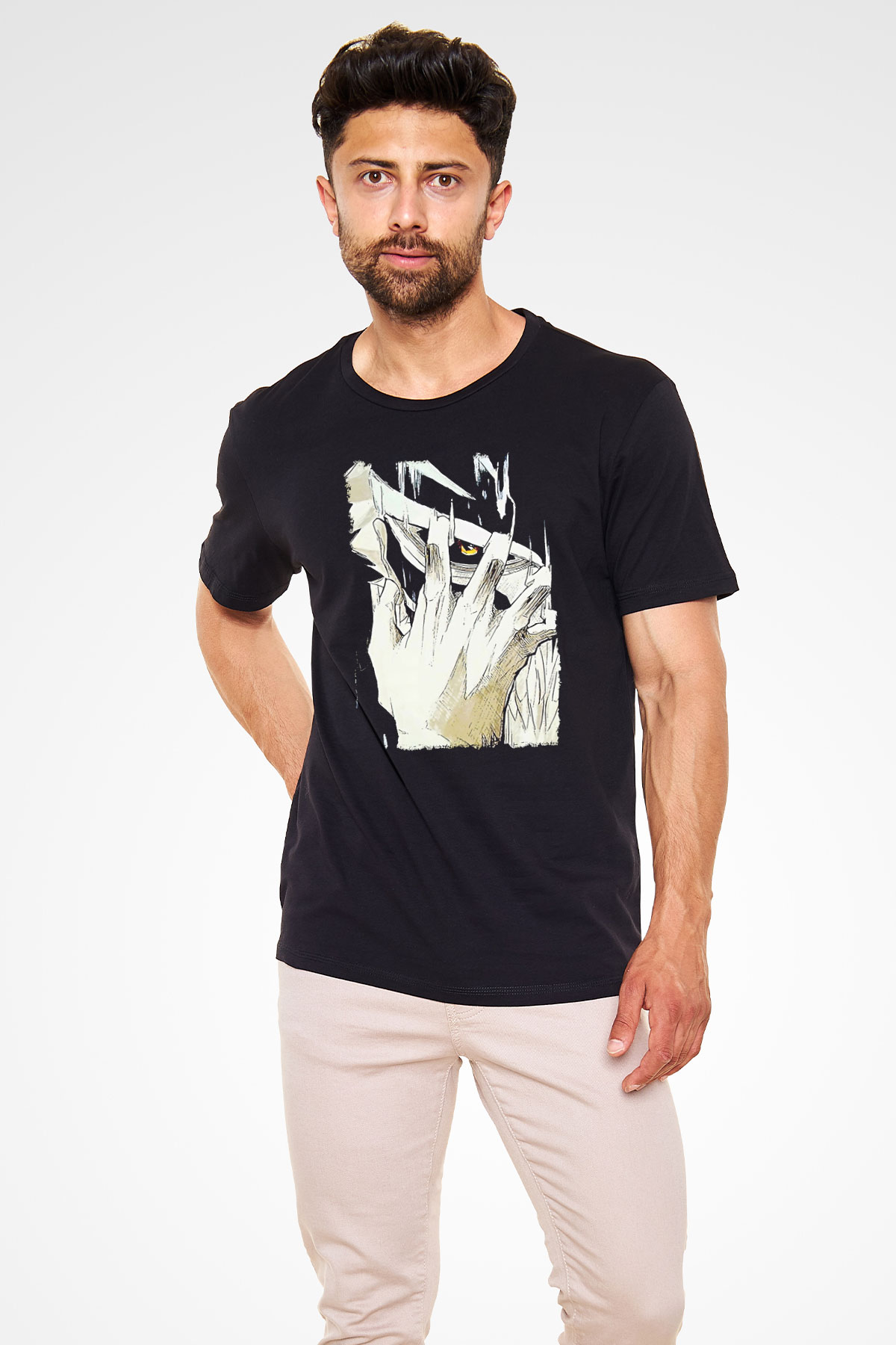 Attack On Titan Baskılı Unisex Siyah Tişört - Tshirt
