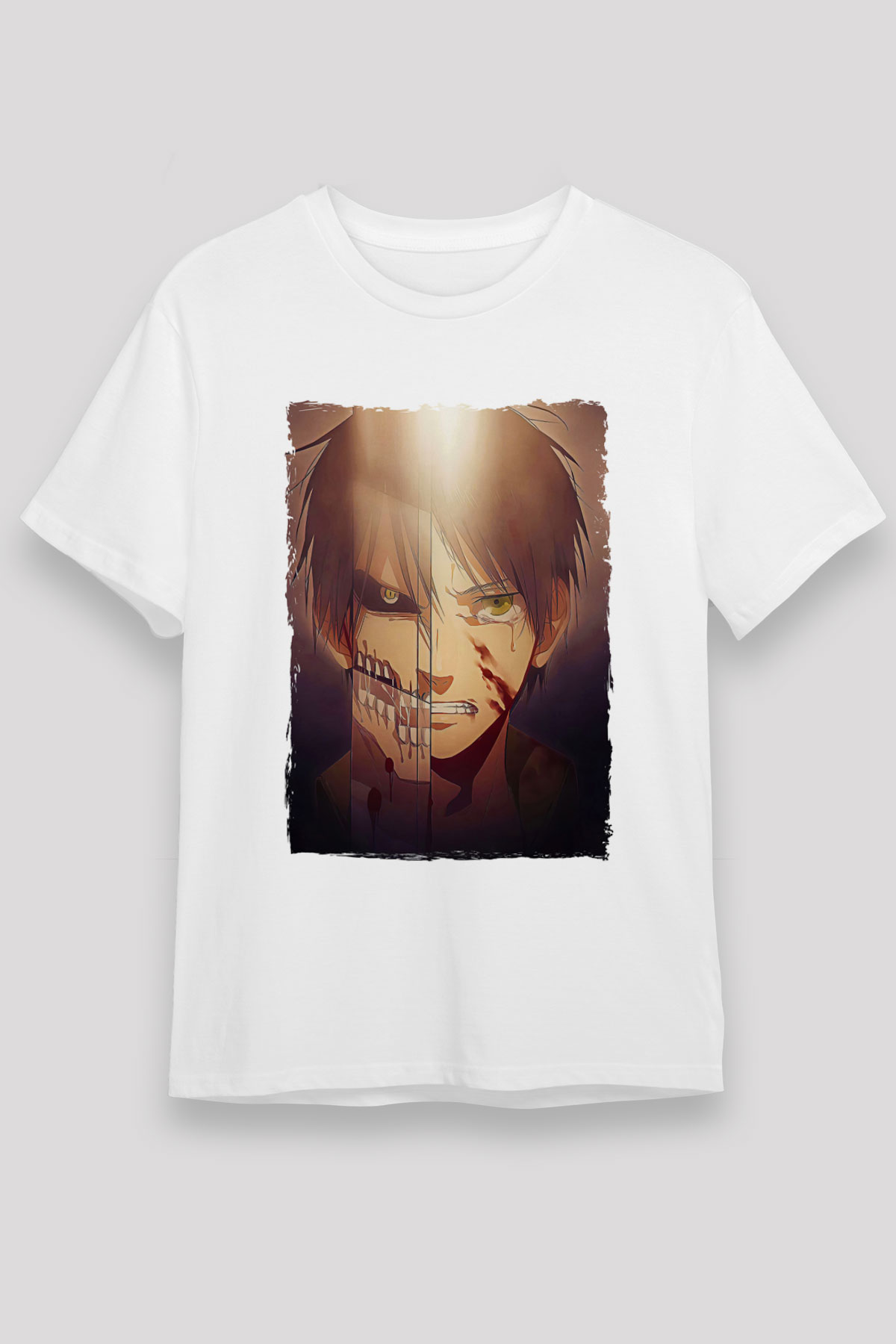 Attack On Titan Baskılı Unisex Siyah Tişört - Tshirt