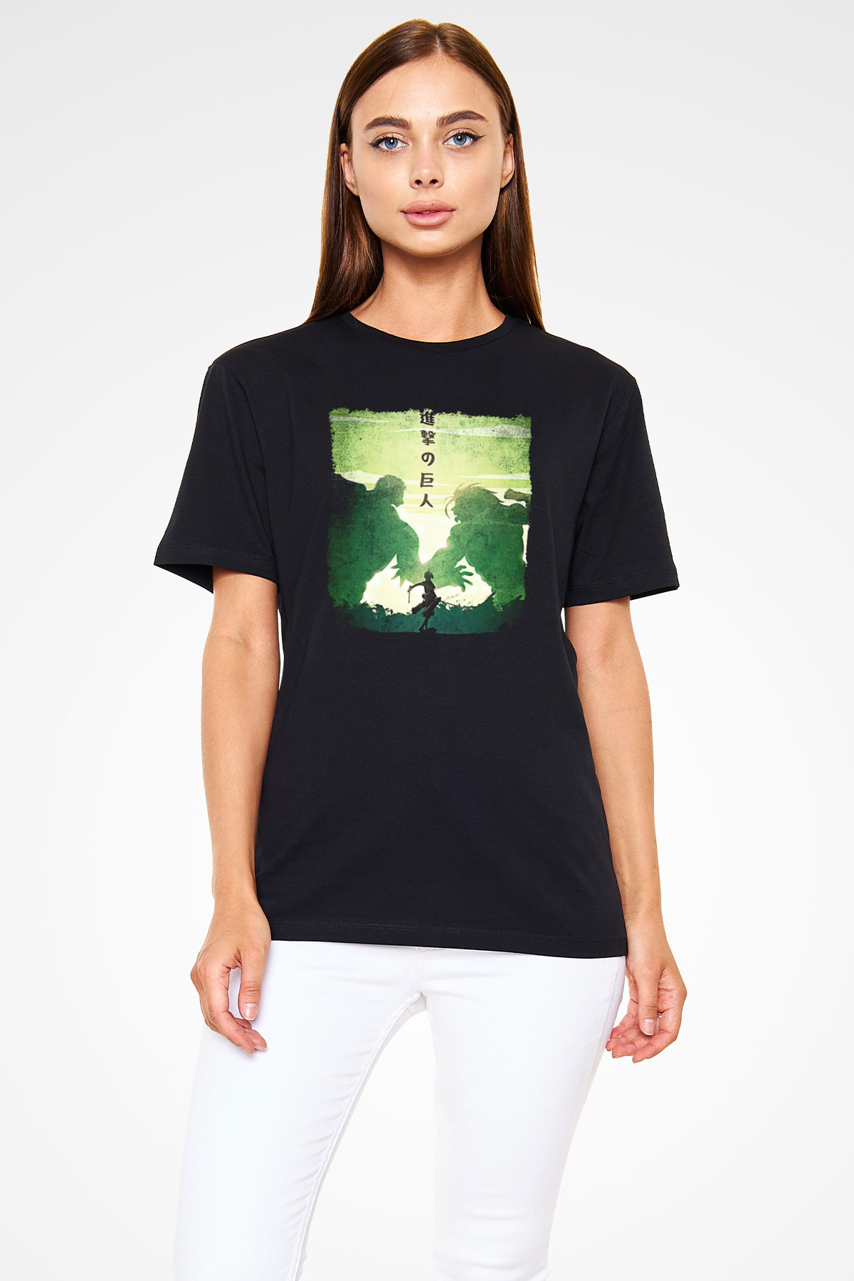 Attack On Titan Baskılı Unisex Siyah Tişört - Tshirt