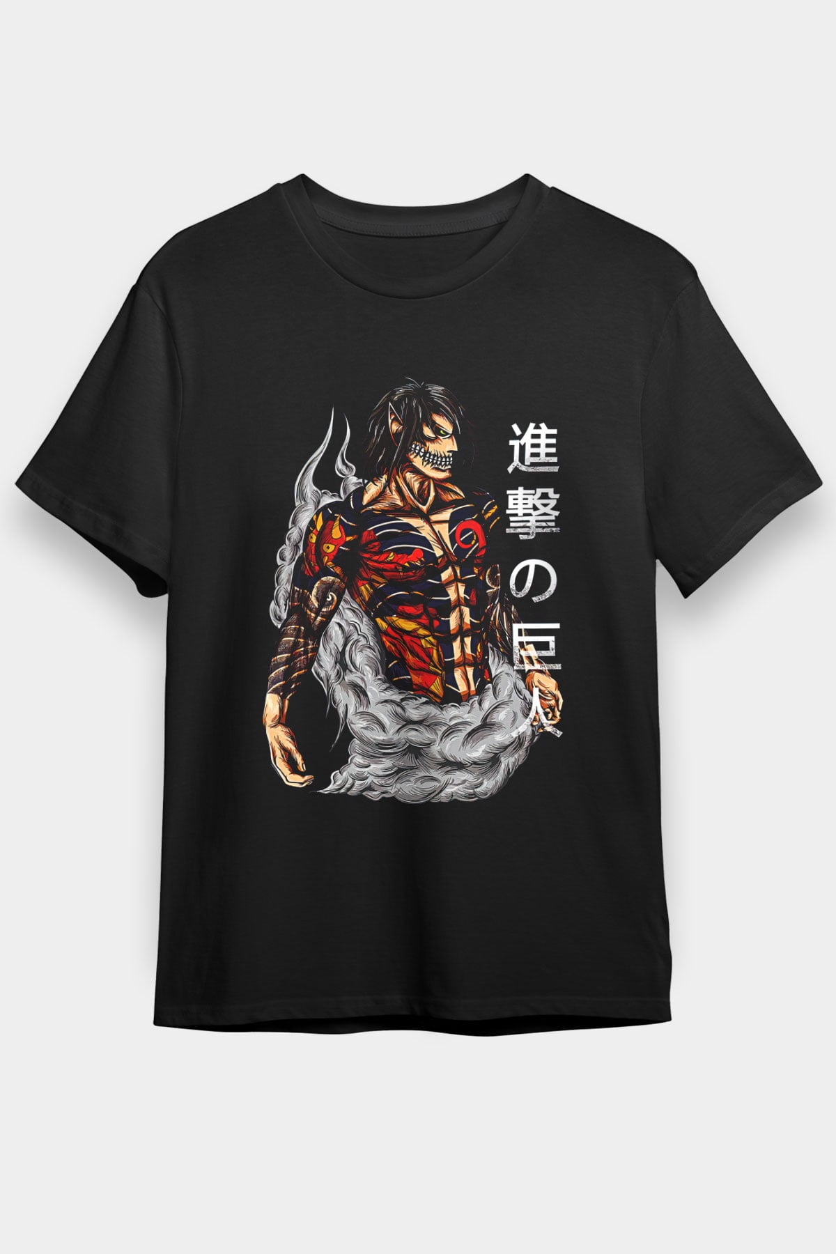 Attack On Titan Baskılı Unisex Siyah Tişört - Tshirt