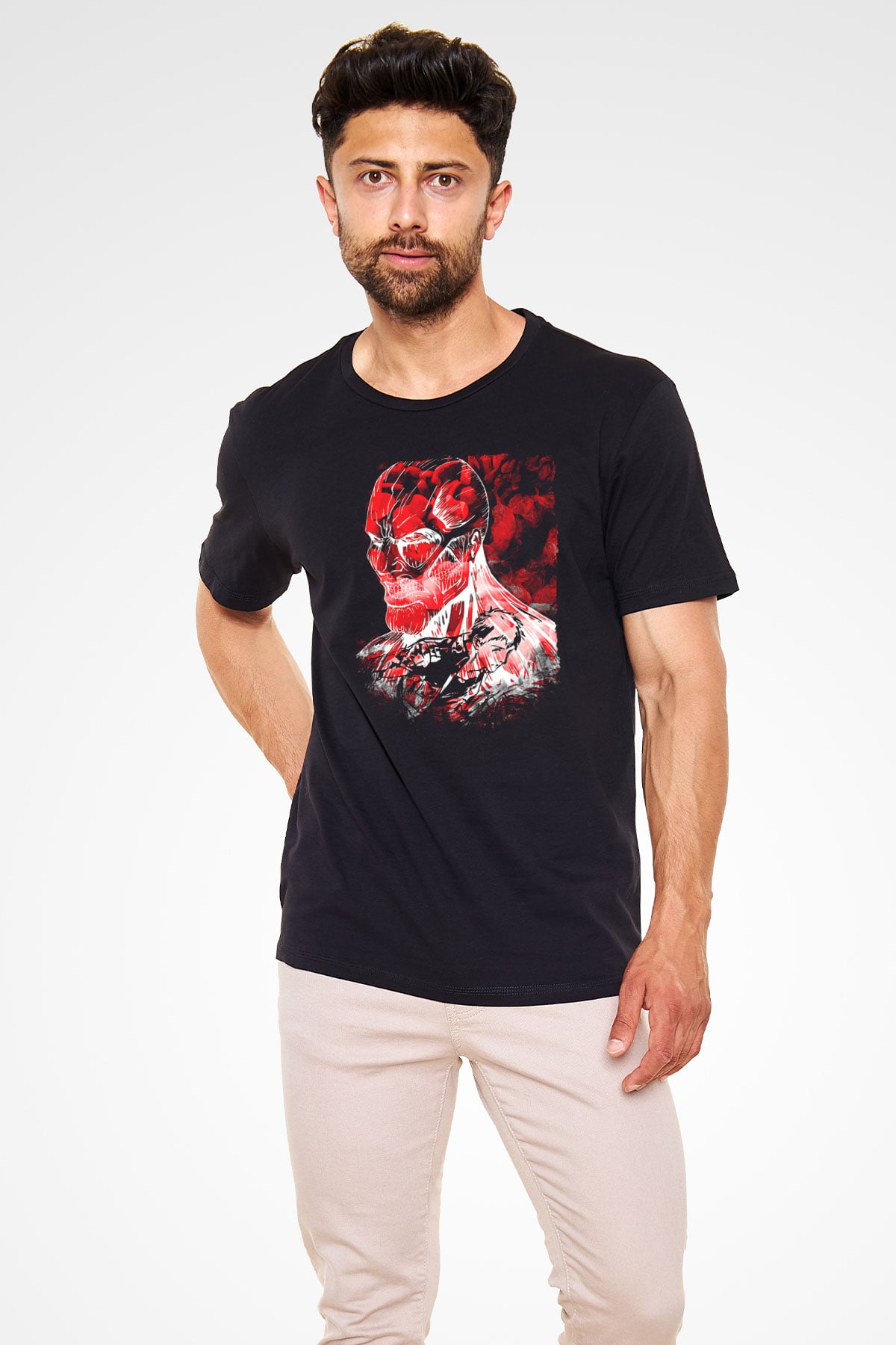 Attack On Titan Baskılı Unisex Siyah Tişört - Tshirt