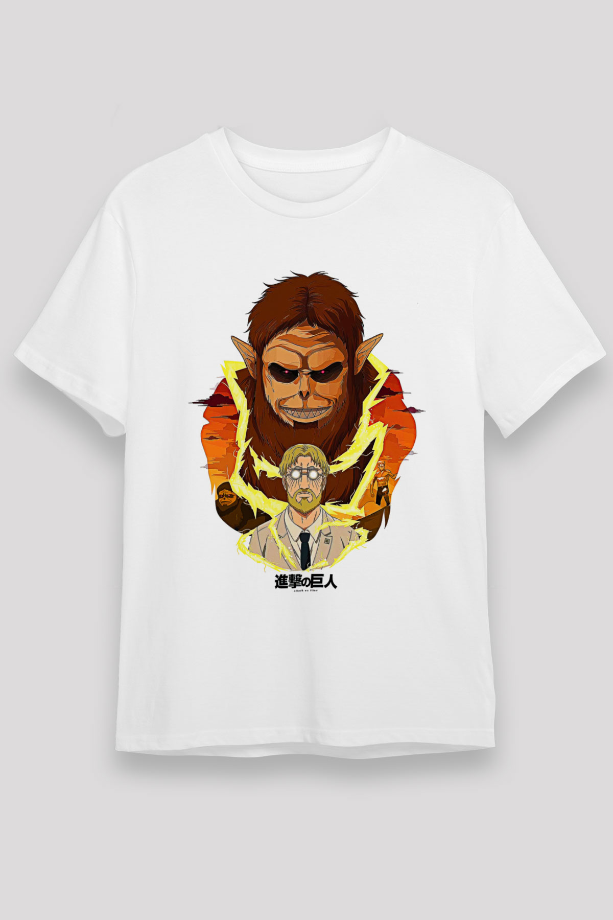 Attack On Titan Baskılı Unisex Siyah Tişört - Tshirt