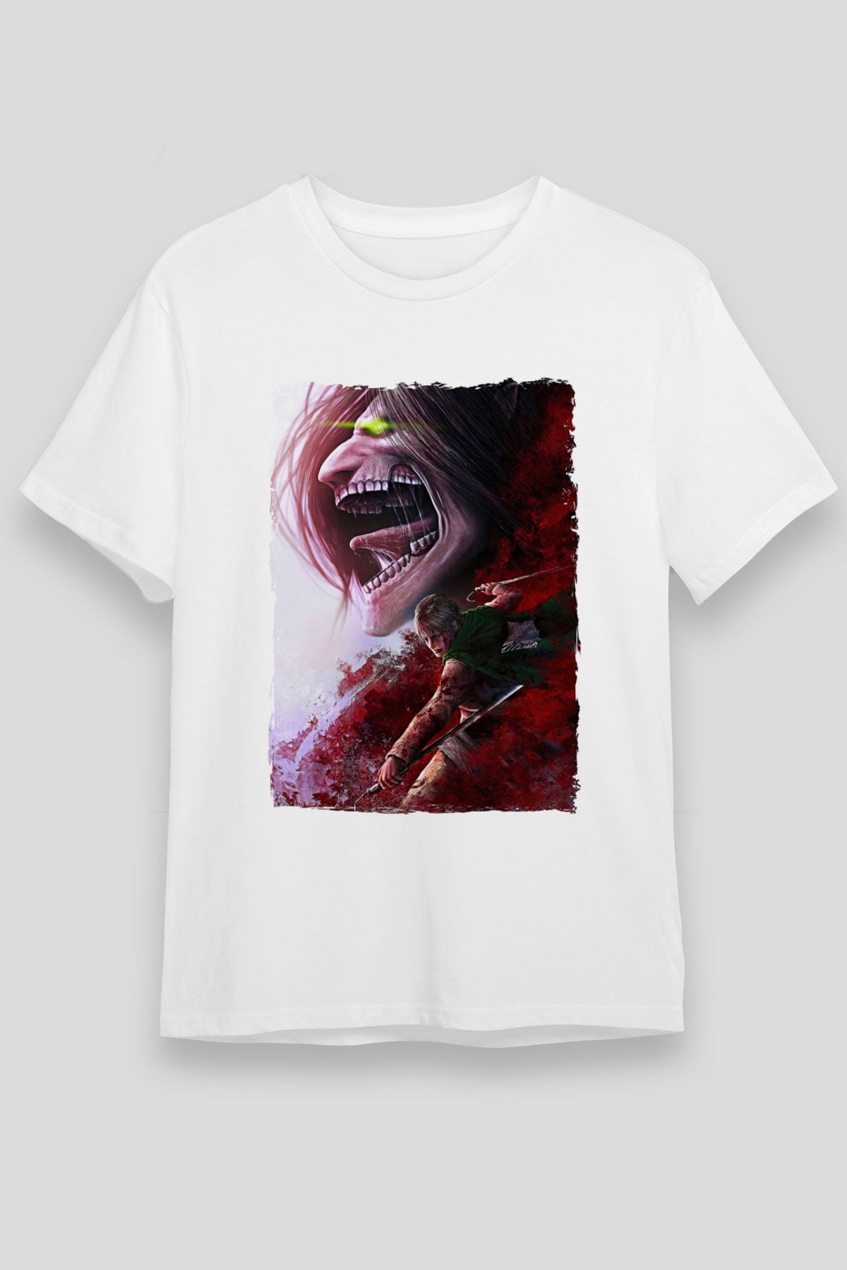 Attack On Titan Baskılı Unisex Siyah Tişört - Tshirt