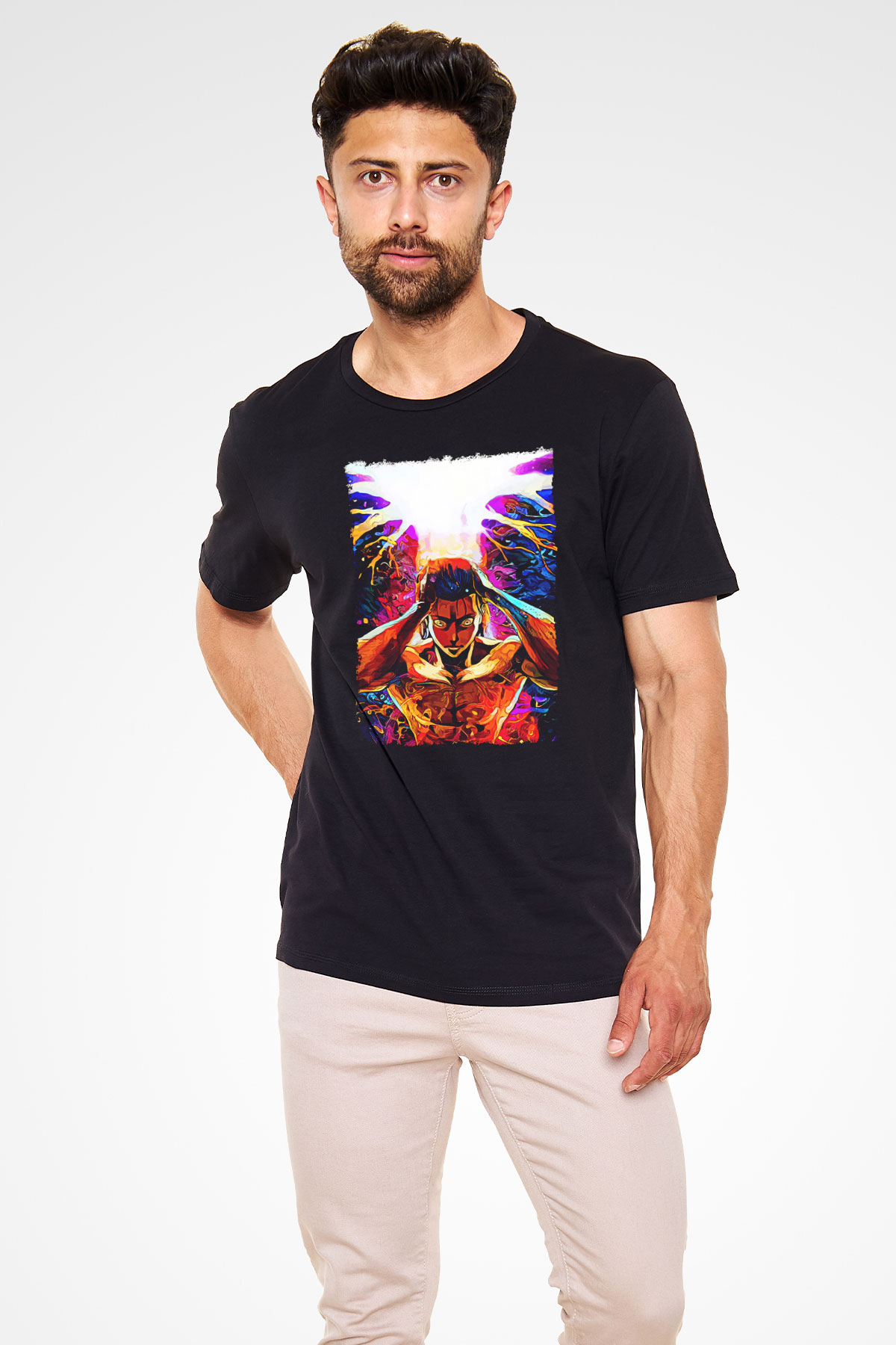 Attack On Titan Baskılı Unisex Siyah Tişört - Tshirt
