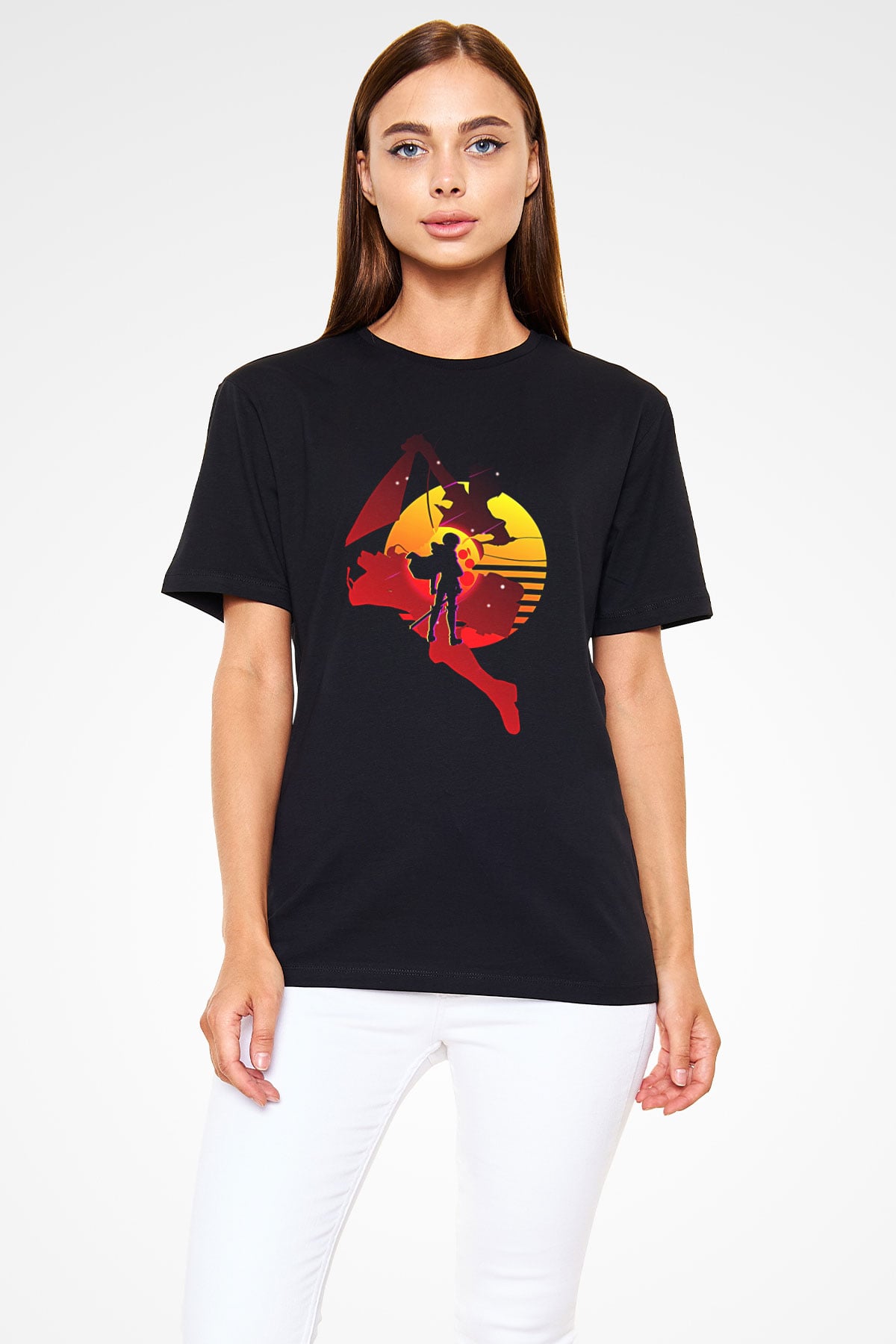 Attack On Titan Baskılı Unisex Siyah Tişört - Tshirt