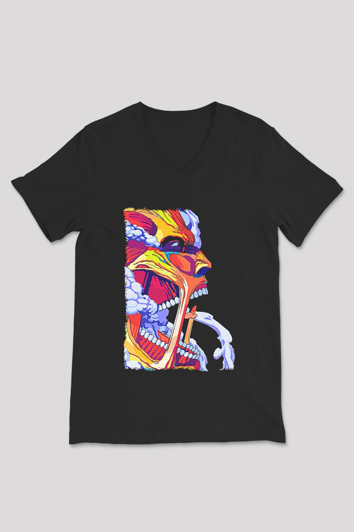 Attack On Titan Baskılı Unisex Siyah V Yaka Tişört - Tshirt
