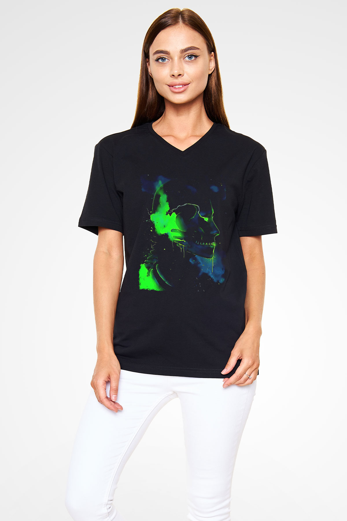 Attack On Titan Baskılı Unisex Siyah V Yaka Tişört - Tshirt