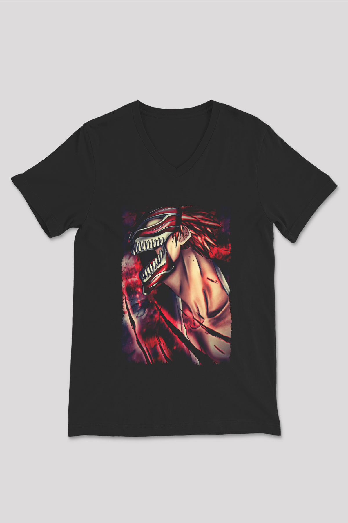 Attack On Titan Baskılı Unisex Siyah V Yaka Tişört - Tshirt