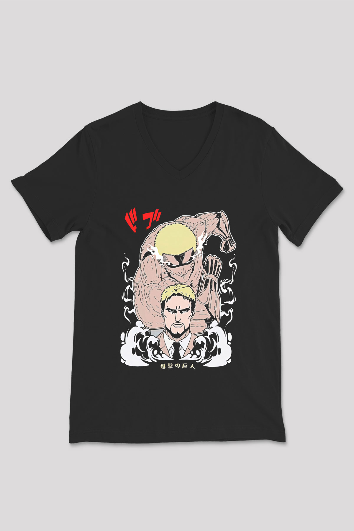 Attack On Titan Baskılı Unisex Siyah V Yaka Tişört - Tshirt