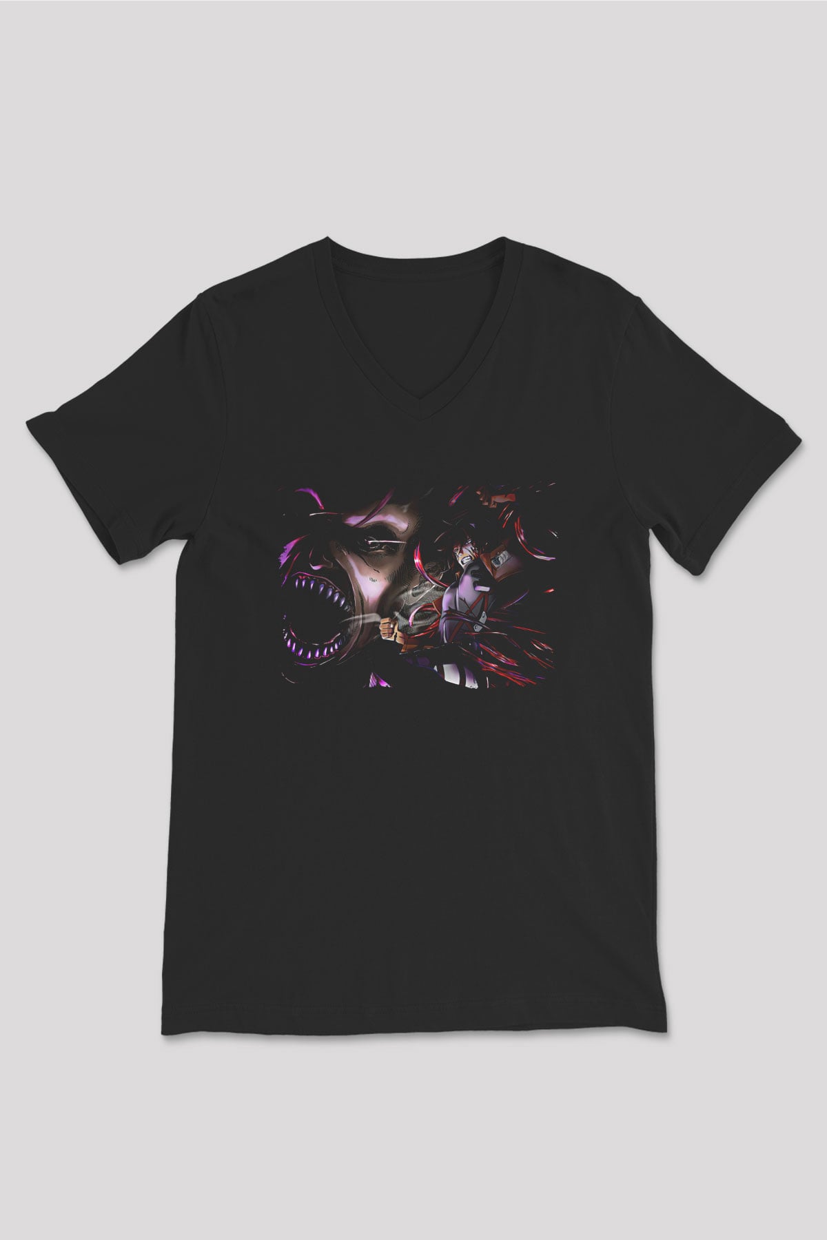 Attack On Titan Baskılı Unisex Siyah V Yaka Tişört - Tshirt