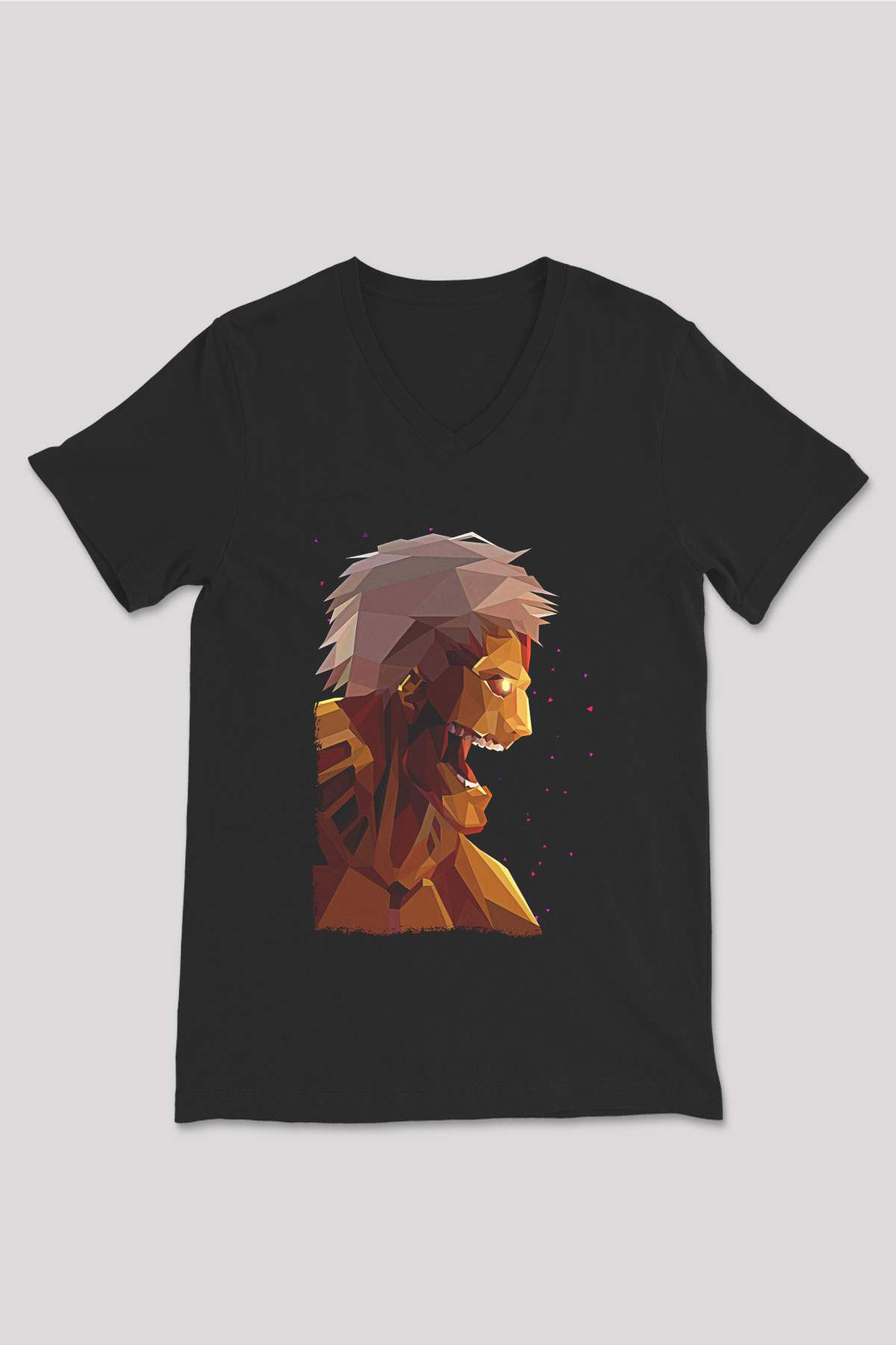 Attack On Titan Baskılı Unisex Siyah V Yaka Tişört - Tshirt