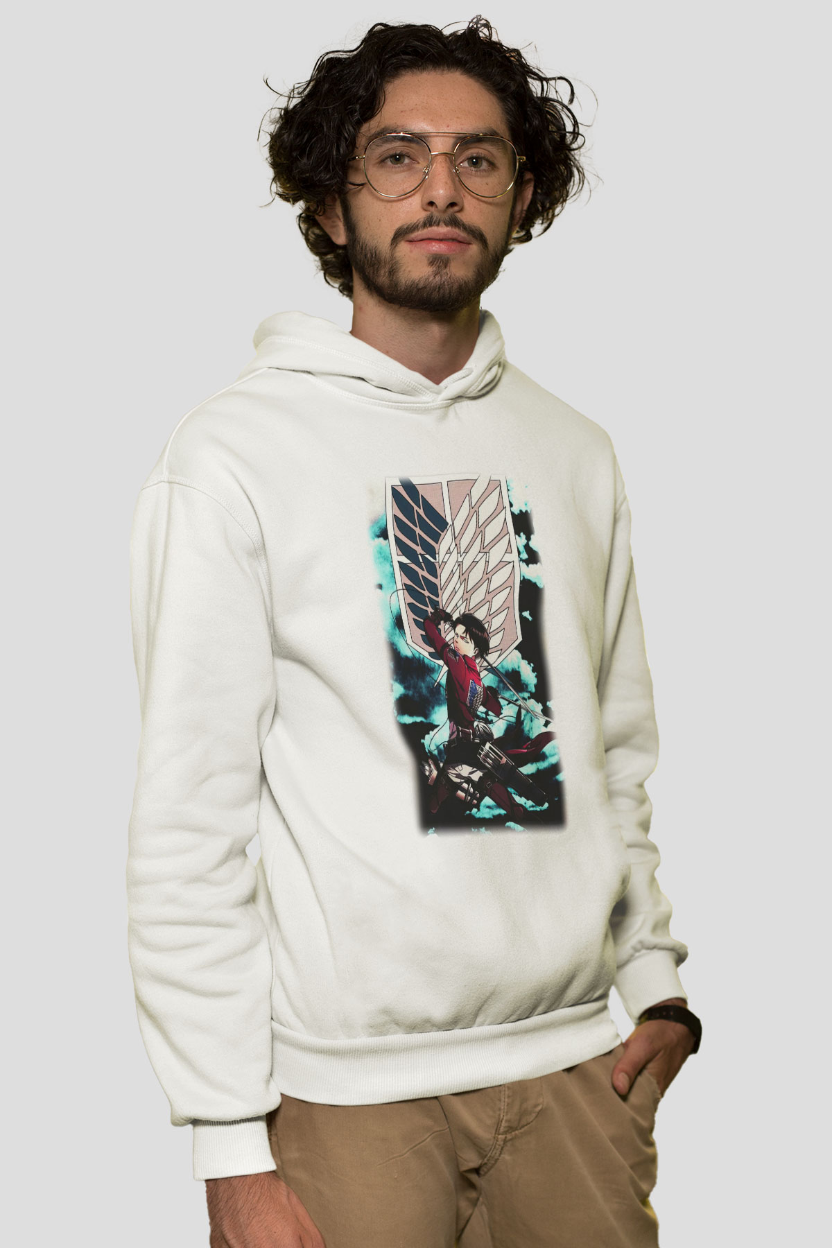 Attack on Titan Beyaz Unisex Kapşonlu Sweatshirt