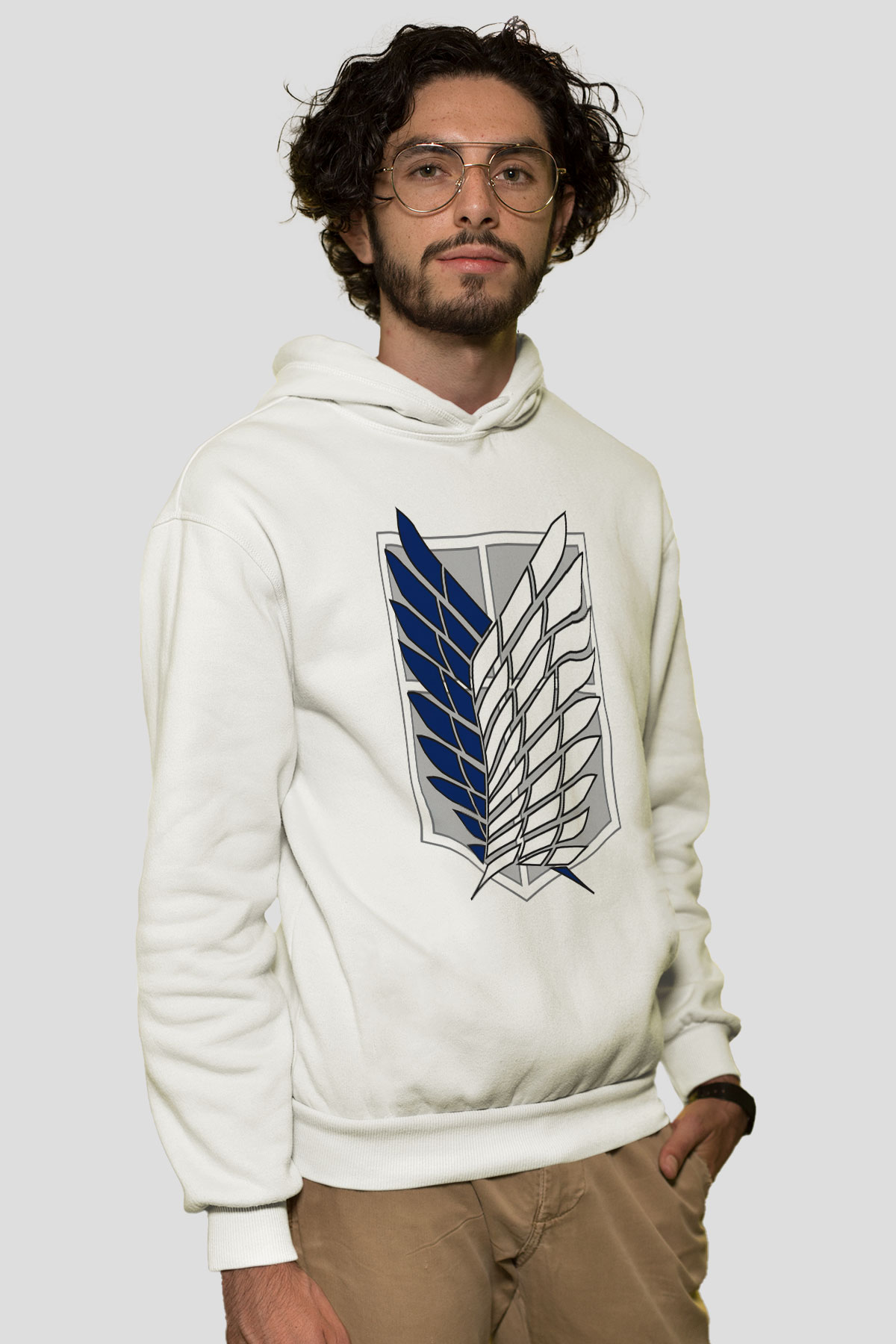 Attack on Titan Beyaz Unisex Kapşonlu Sweatshirt