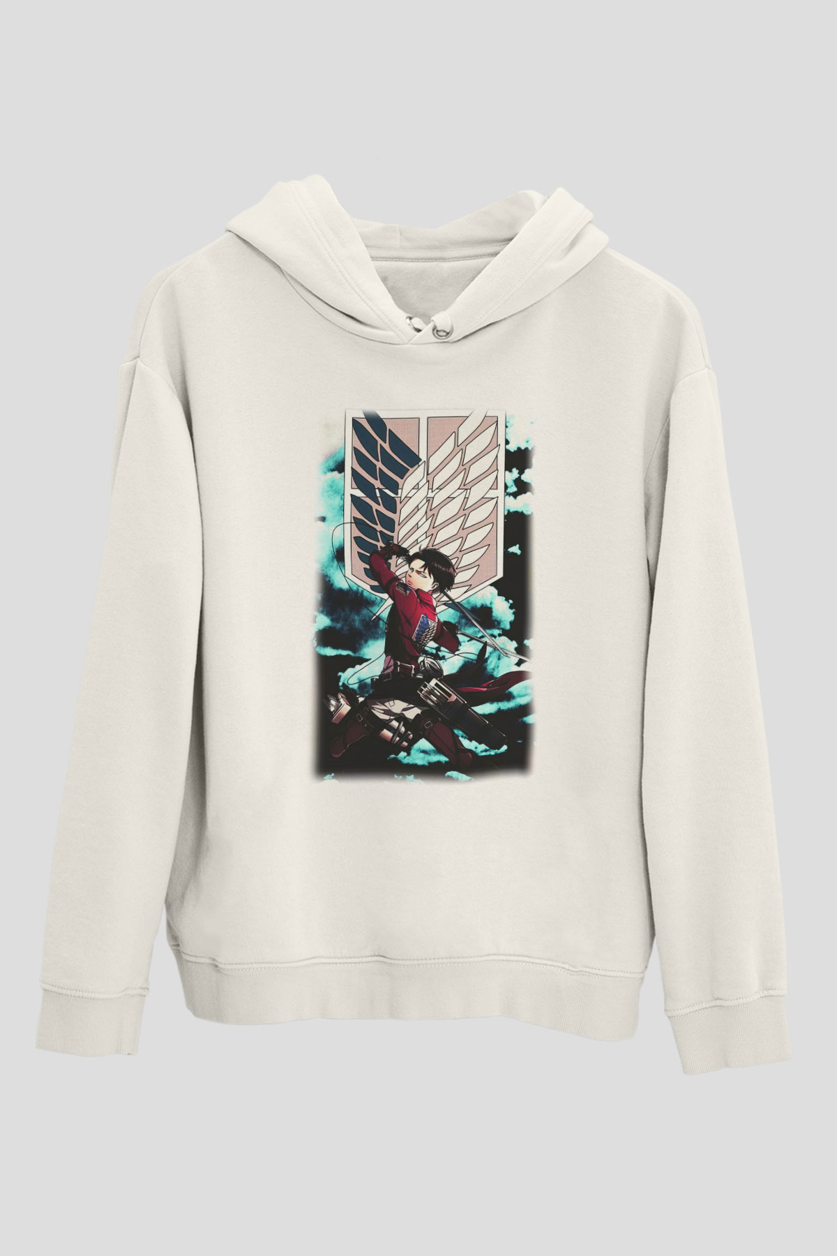 Attack on Titan Beyaz Unisex Kapşonlu Sweatshirt