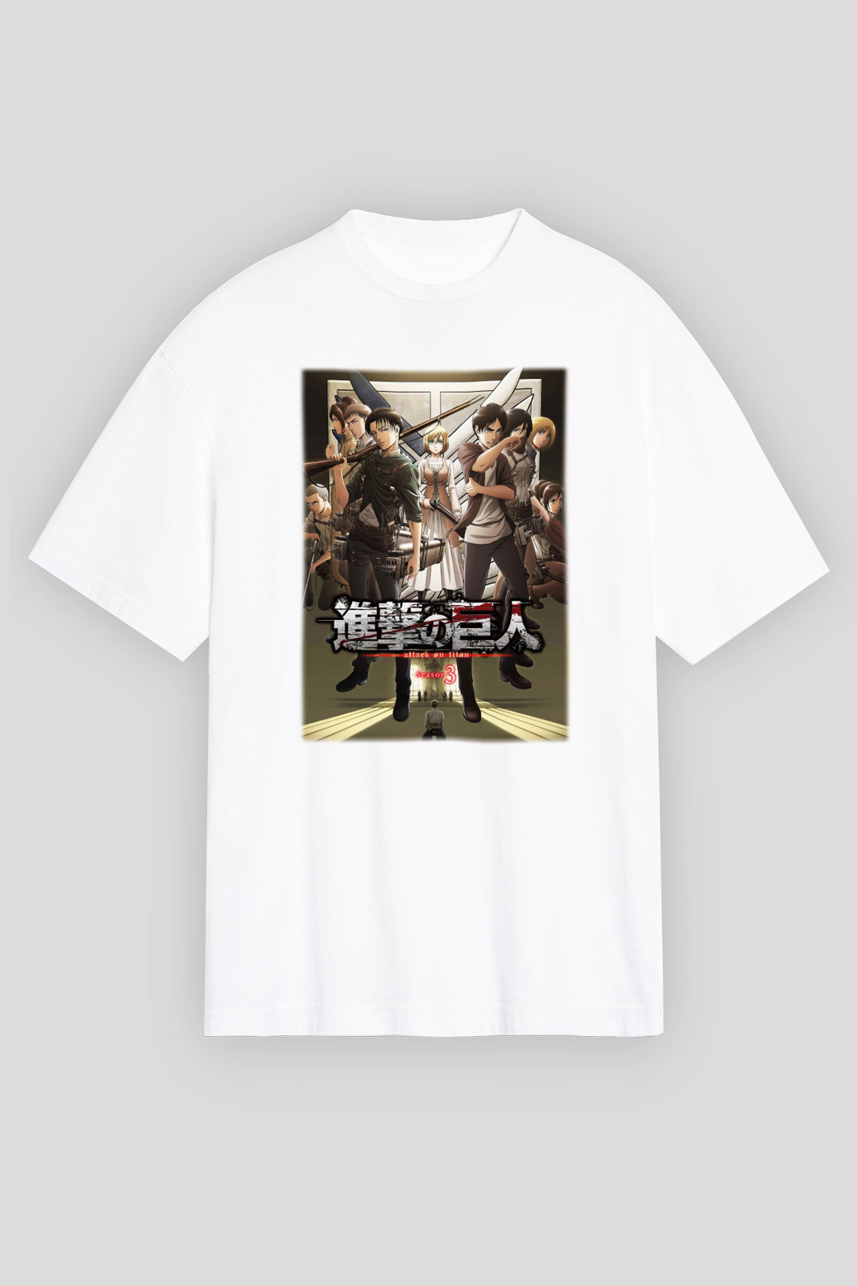 Attack on Titan Beyaz Unisex Oversize Tişört T-Shirt