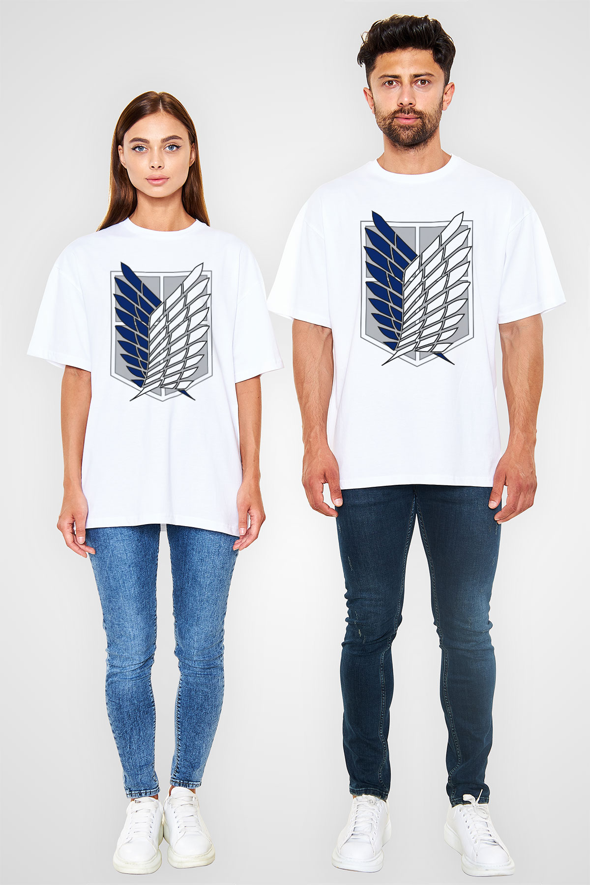 Attack on Titan Beyaz Unisex Oversize Tişört T-Shirt