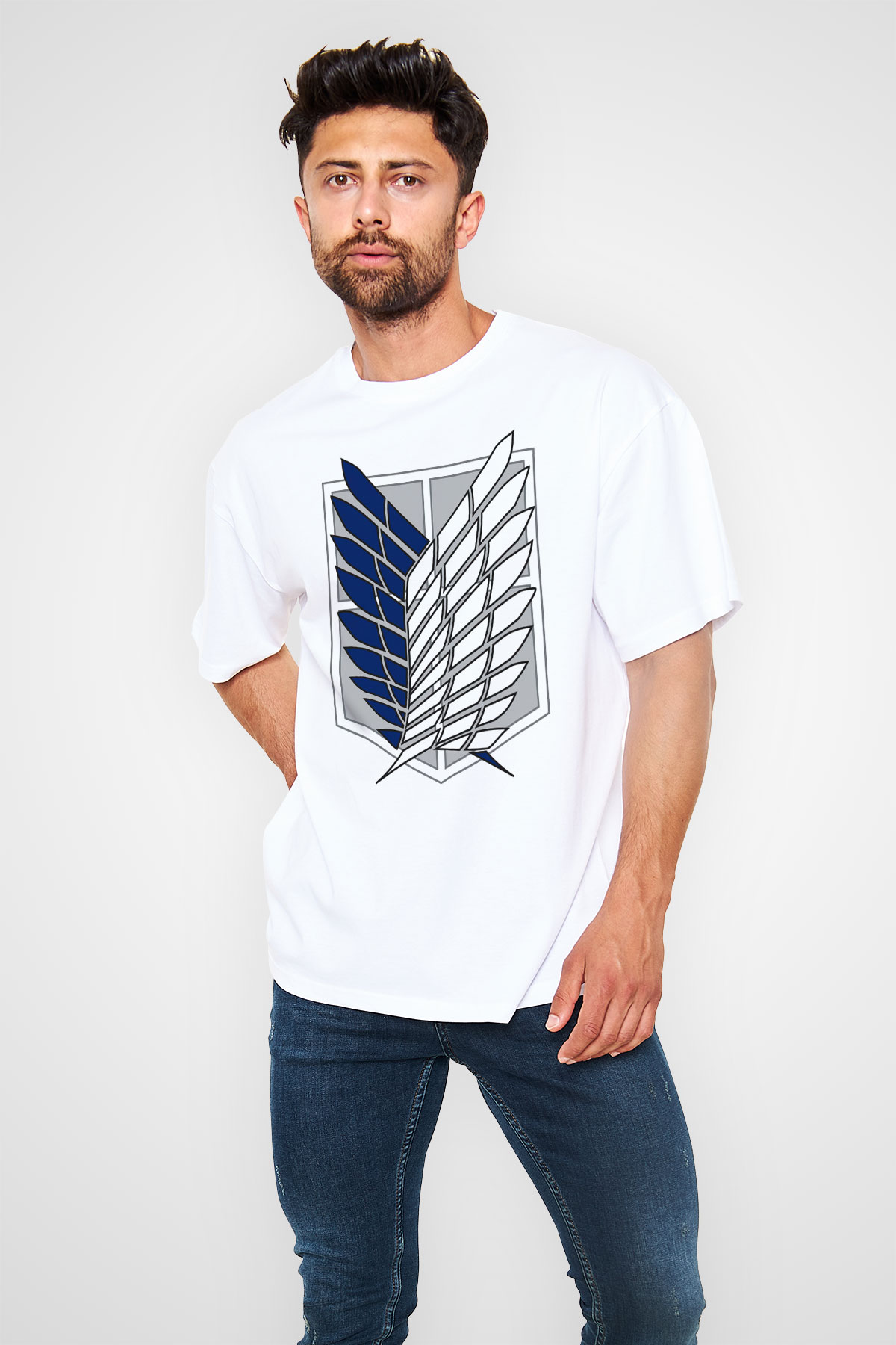 Attack on Titan Beyaz Unisex Oversize Tişört T-Shirt
