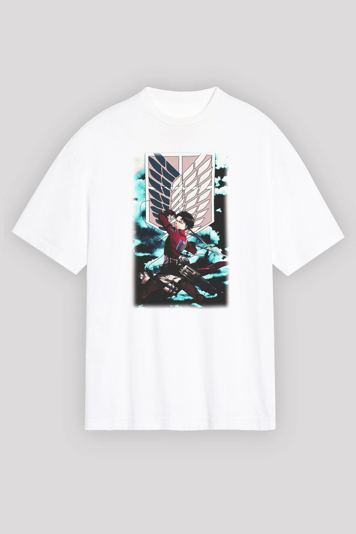 Attack on Titan Beyaz Unisex Oversize Tişört T-Shirt
