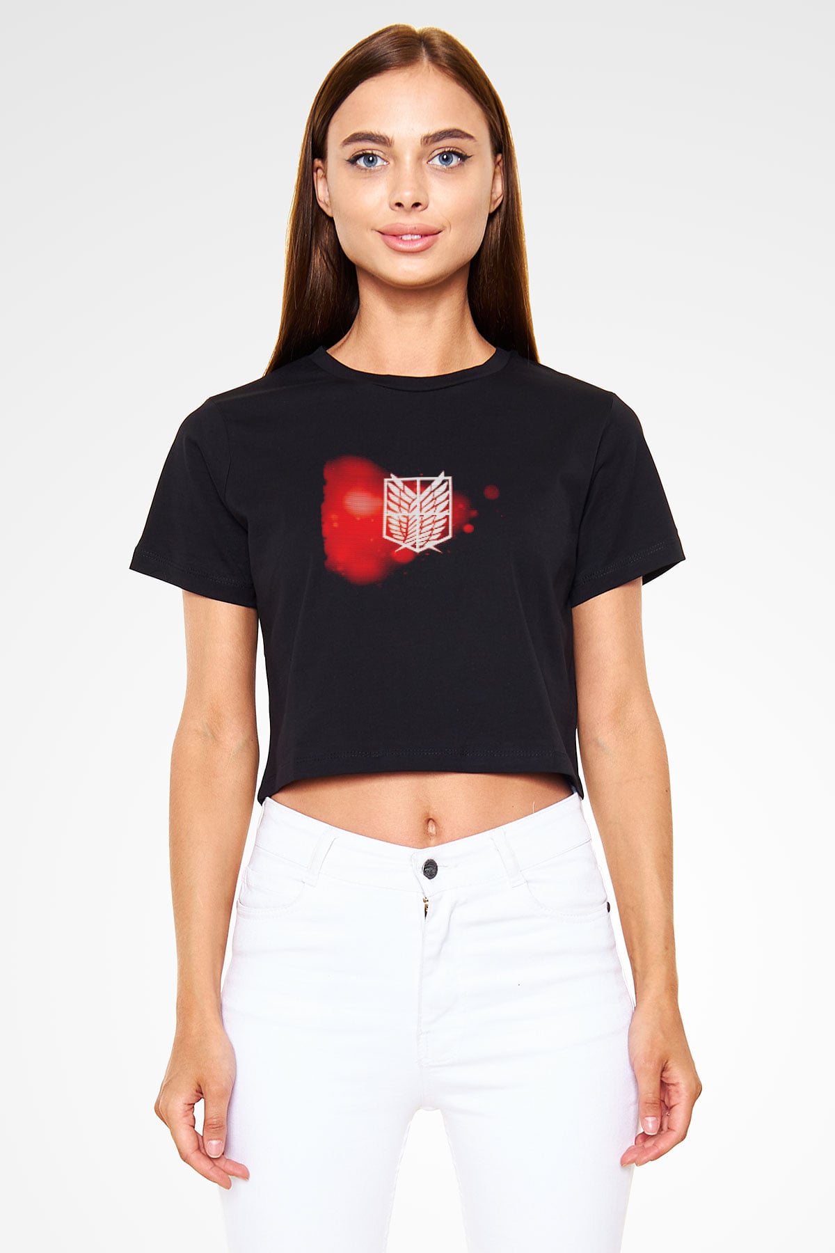 Attack on Titan Siyah  Crop Top Tişört