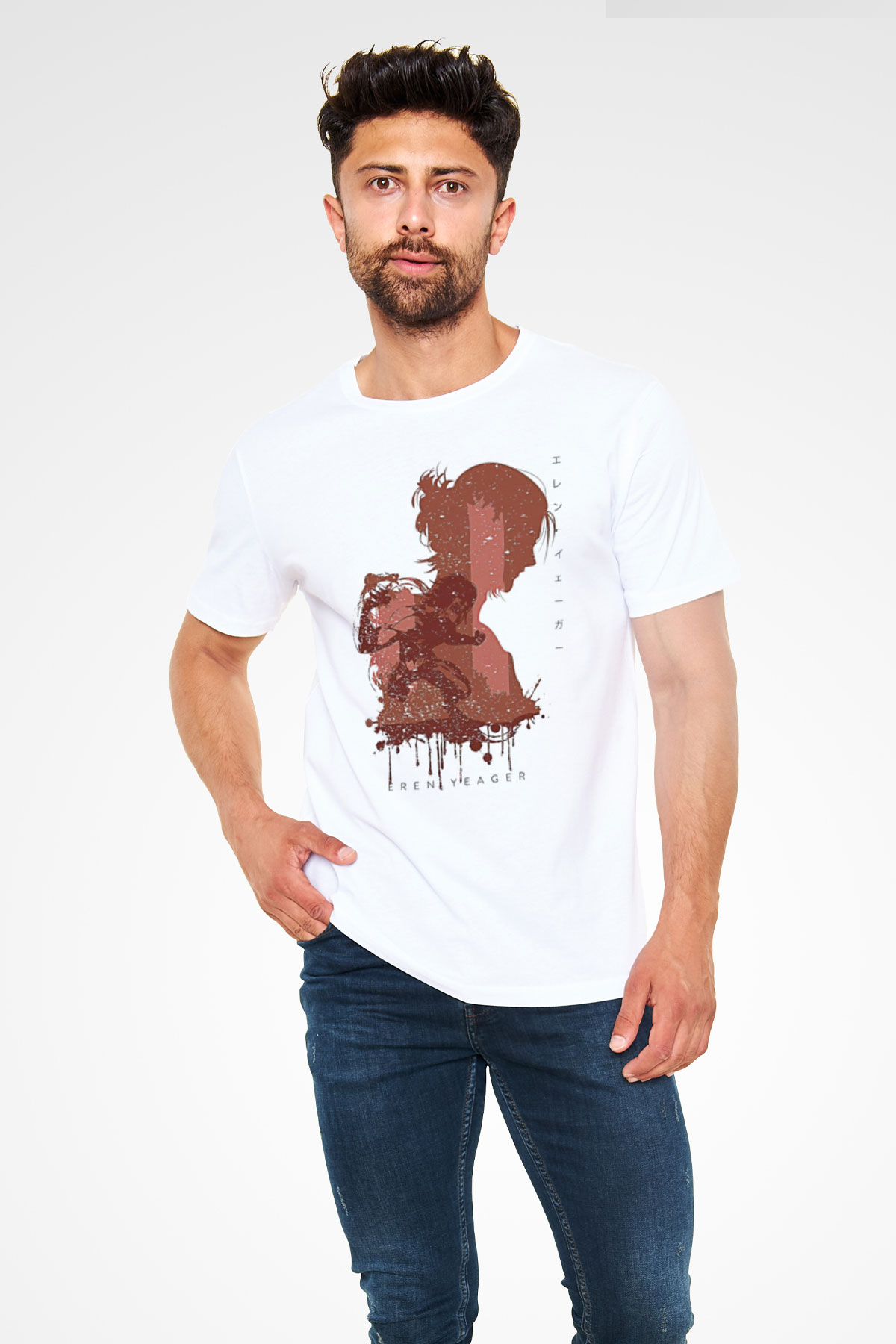 Attack On Titan Unisex Baskılı Beyaz Tişört - Tshirt