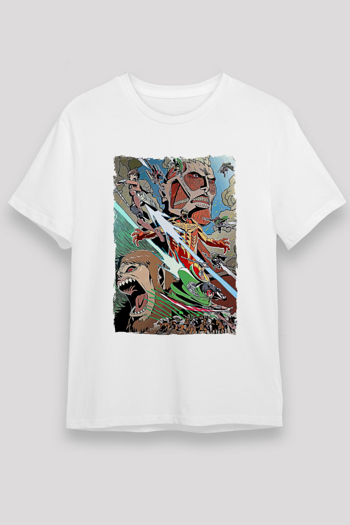 Attack On Titan Unisex Baskılı Beyaz Tişört - Tshirt