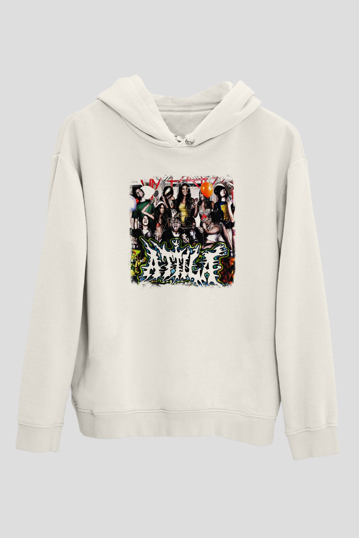 Attila Baskılı Unisex Beyaz Hoodie