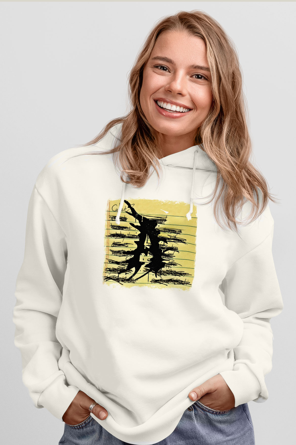Attila Baskılı Unisex Beyaz Hoodie