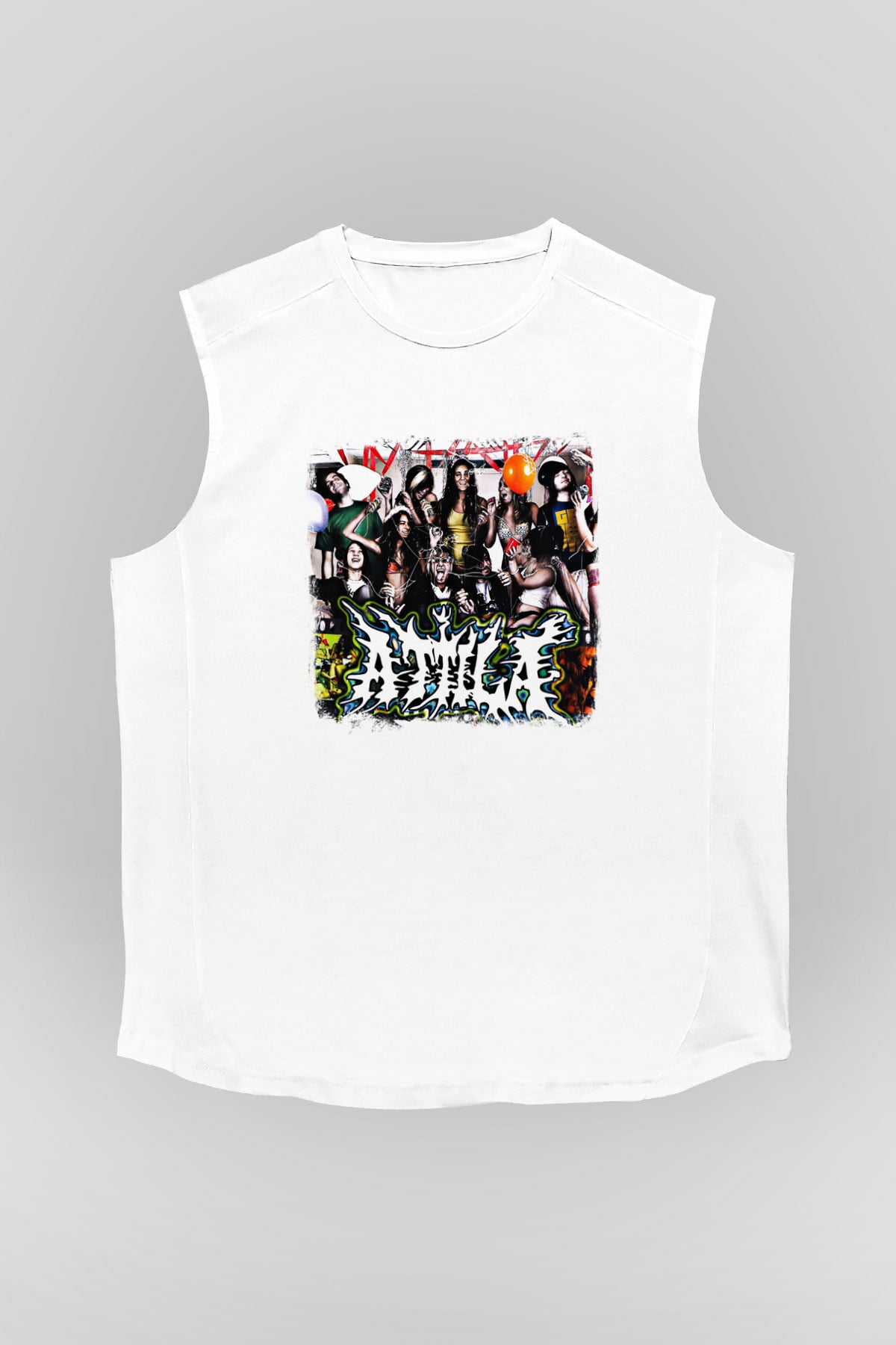 Attila Baskılı Unisex Beyaz Kolsuz Tişört
