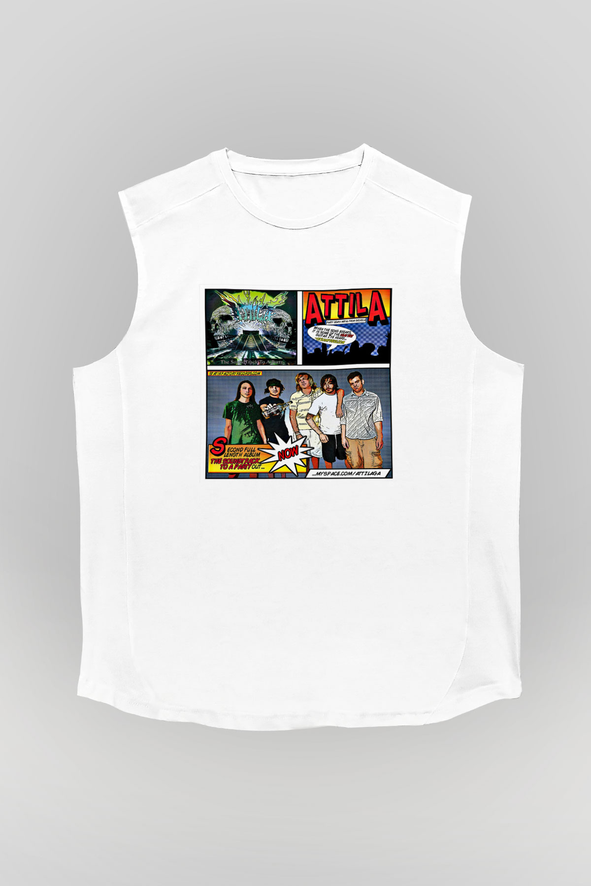 Attila Baskılı Unisex Beyaz Kolsuz Tişört