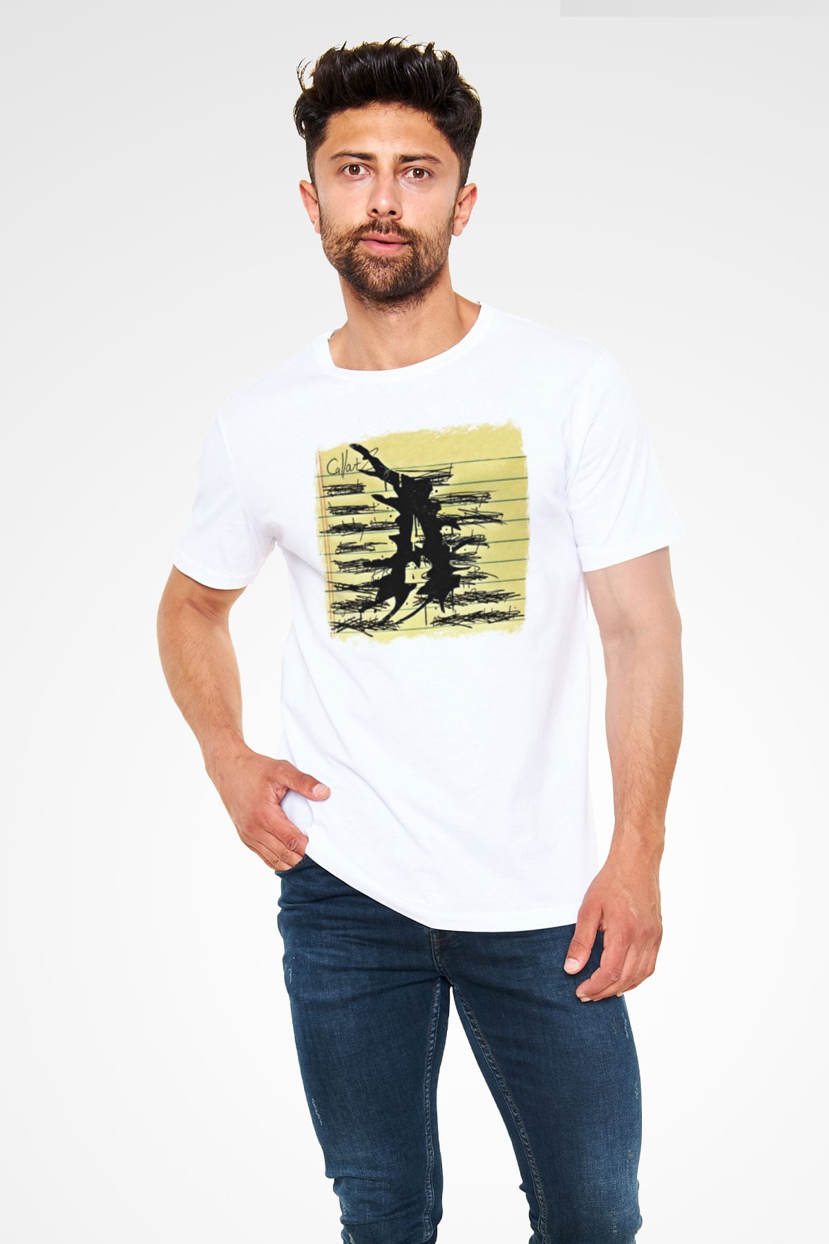 Attila Baskılı Unisex Beyaz Tişört