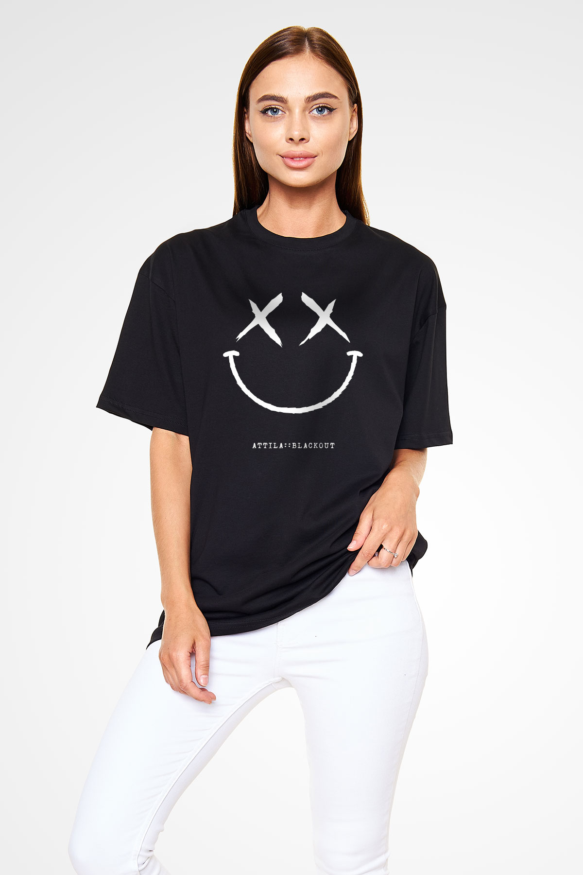 Attila Baskılı Unisex Siyah Oversize Tişört