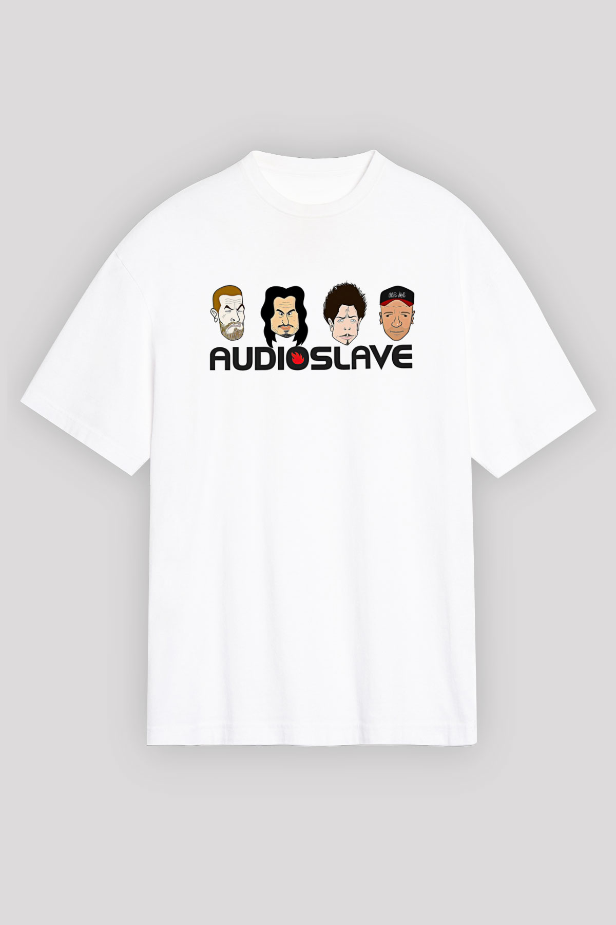 Audioslave Baskılı Beyaz Unisex Oversize Tişört - Tshirt