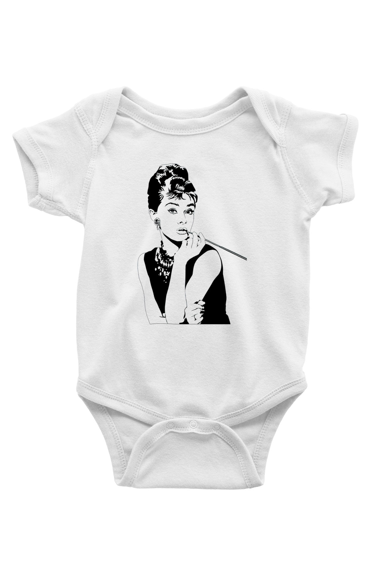 Audrey Hepburn Baskılı Beyaz Unisex Bebek Body - Zıbın