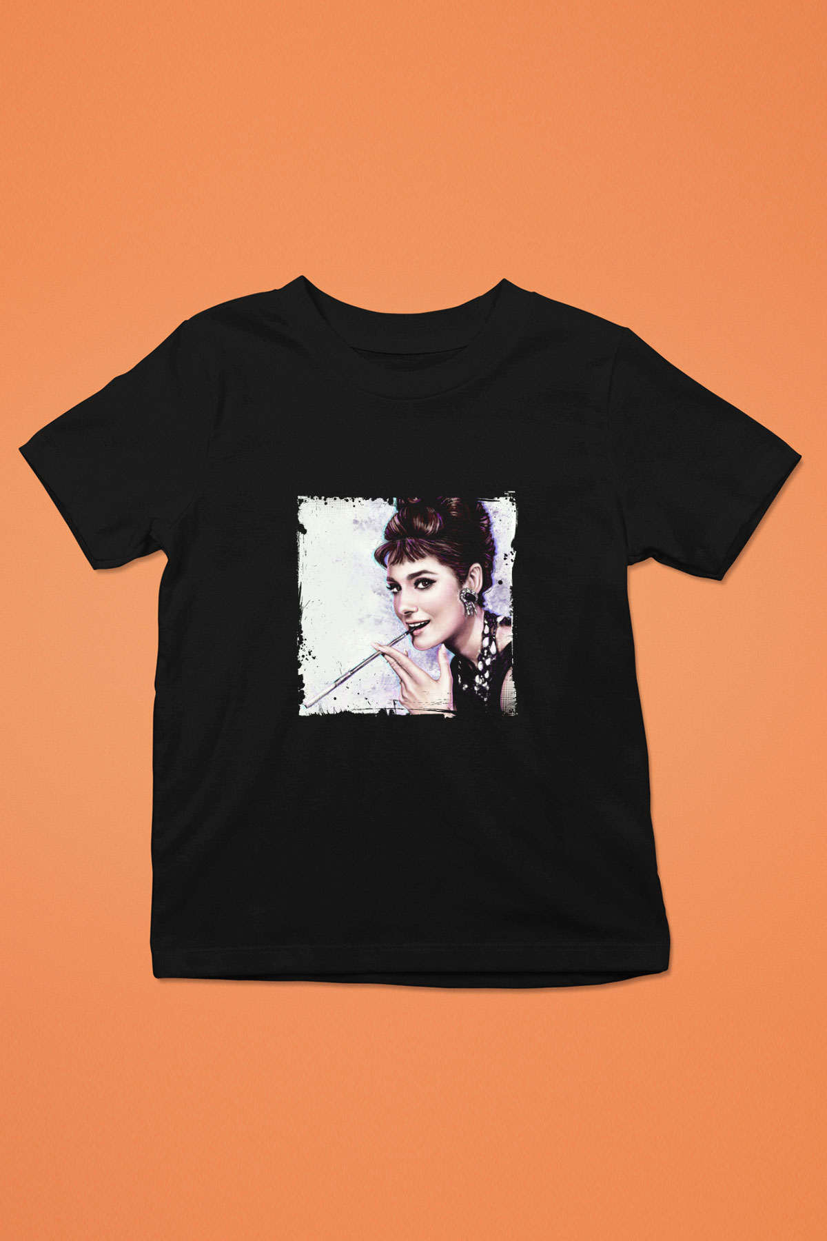 Audrey Hepburn Baskılı Unisex Siyah Çocuk Tişört