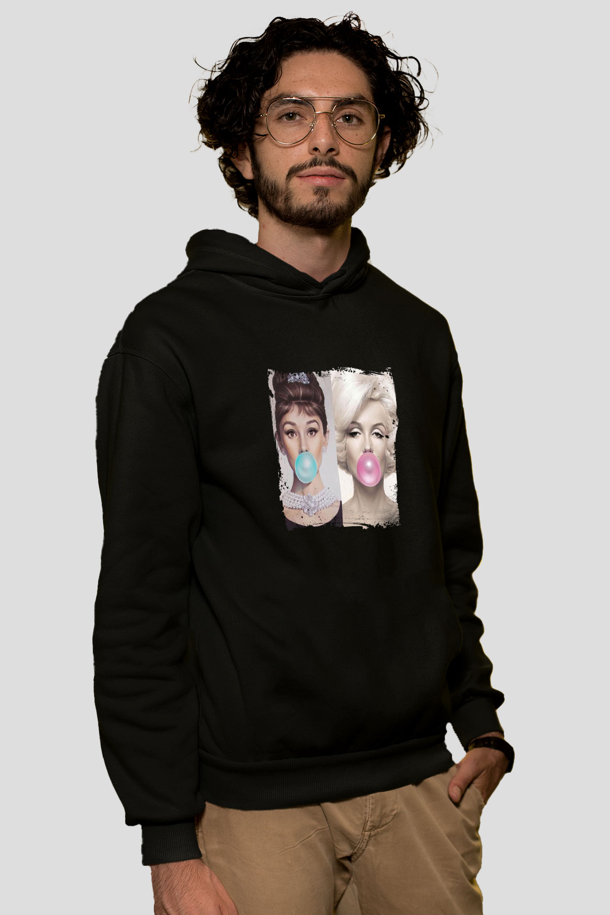 Audrey Hepburn Baskılı Unisex Siyah Hoodie