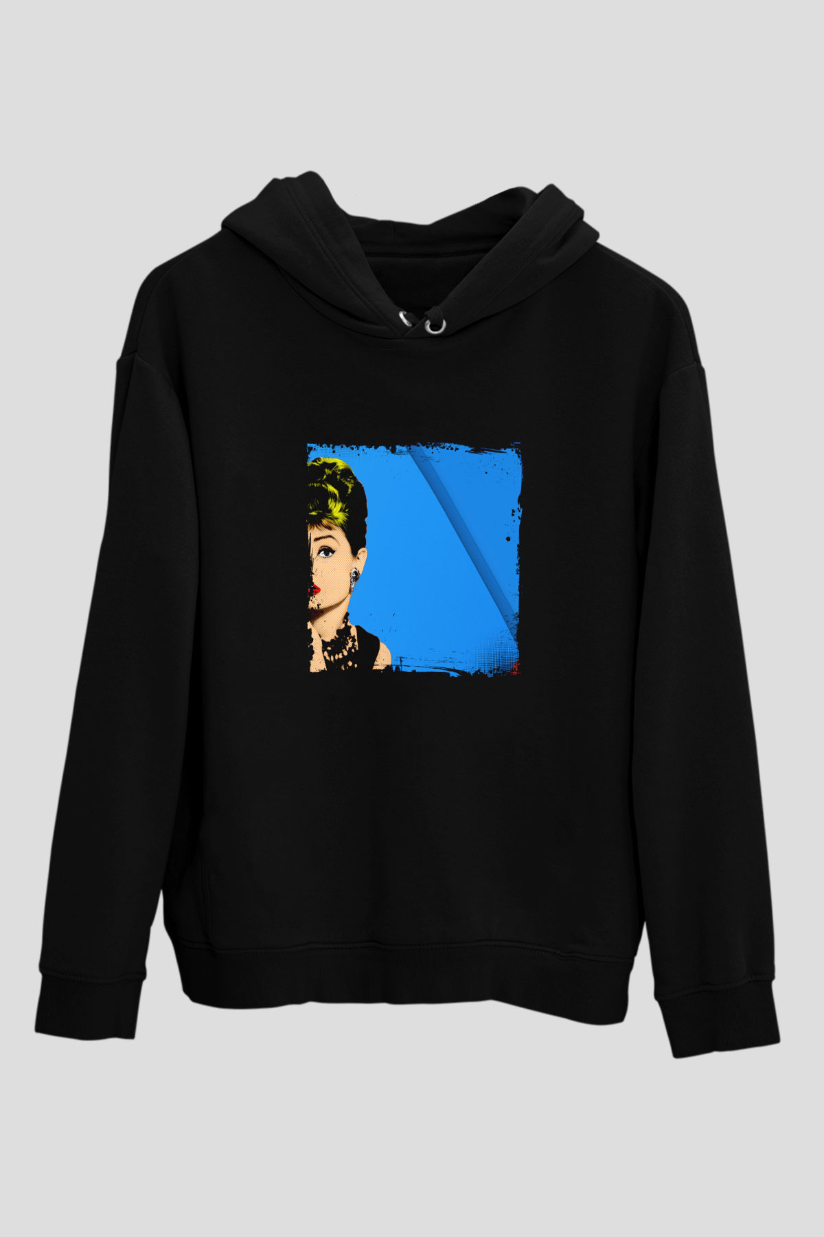 Audrey Hepburn Baskılı Unisex Siyah Hoodie