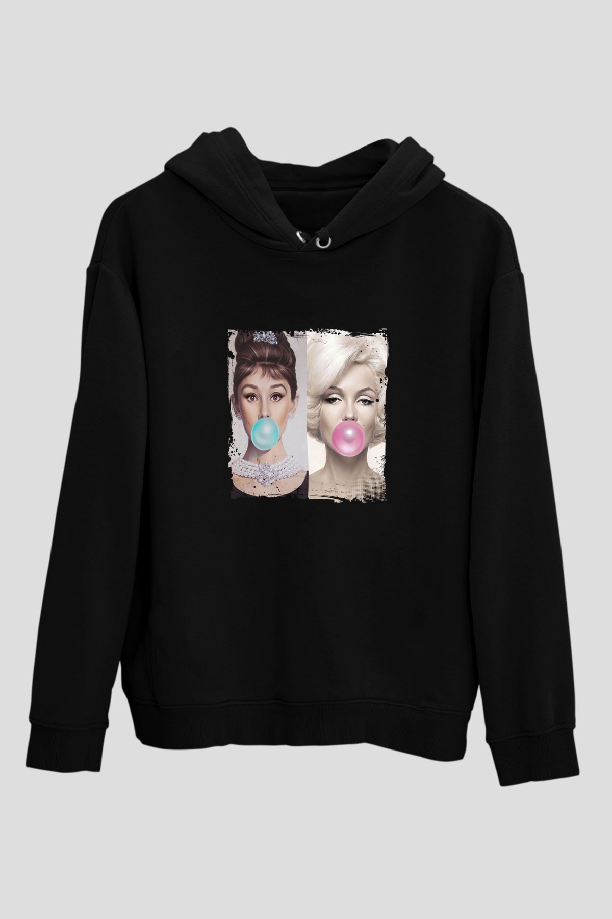 Audrey Hepburn Baskılı Unisex Siyah Hoodie