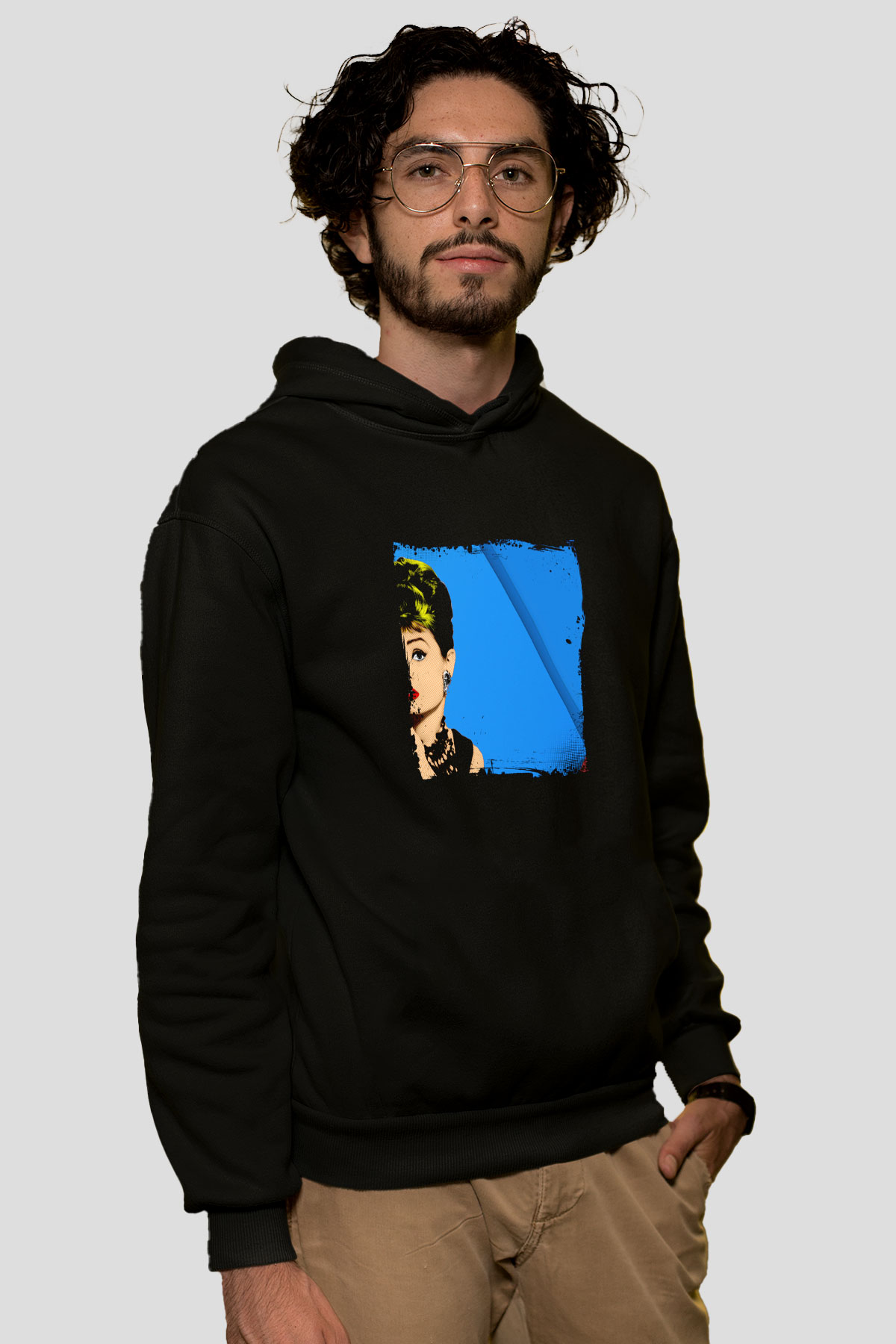 Audrey Hepburn Baskılı Unisex Siyah Hoodie