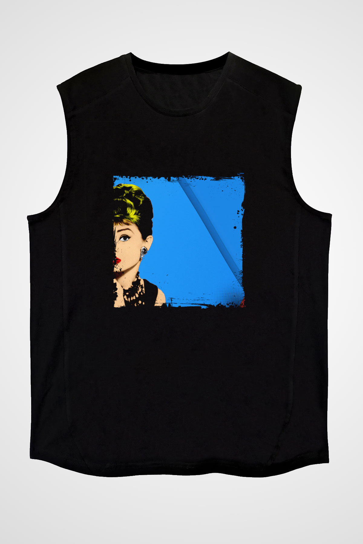 Audrey Hepburn Baskılı Unisex Siyah Kolsuz Tişört