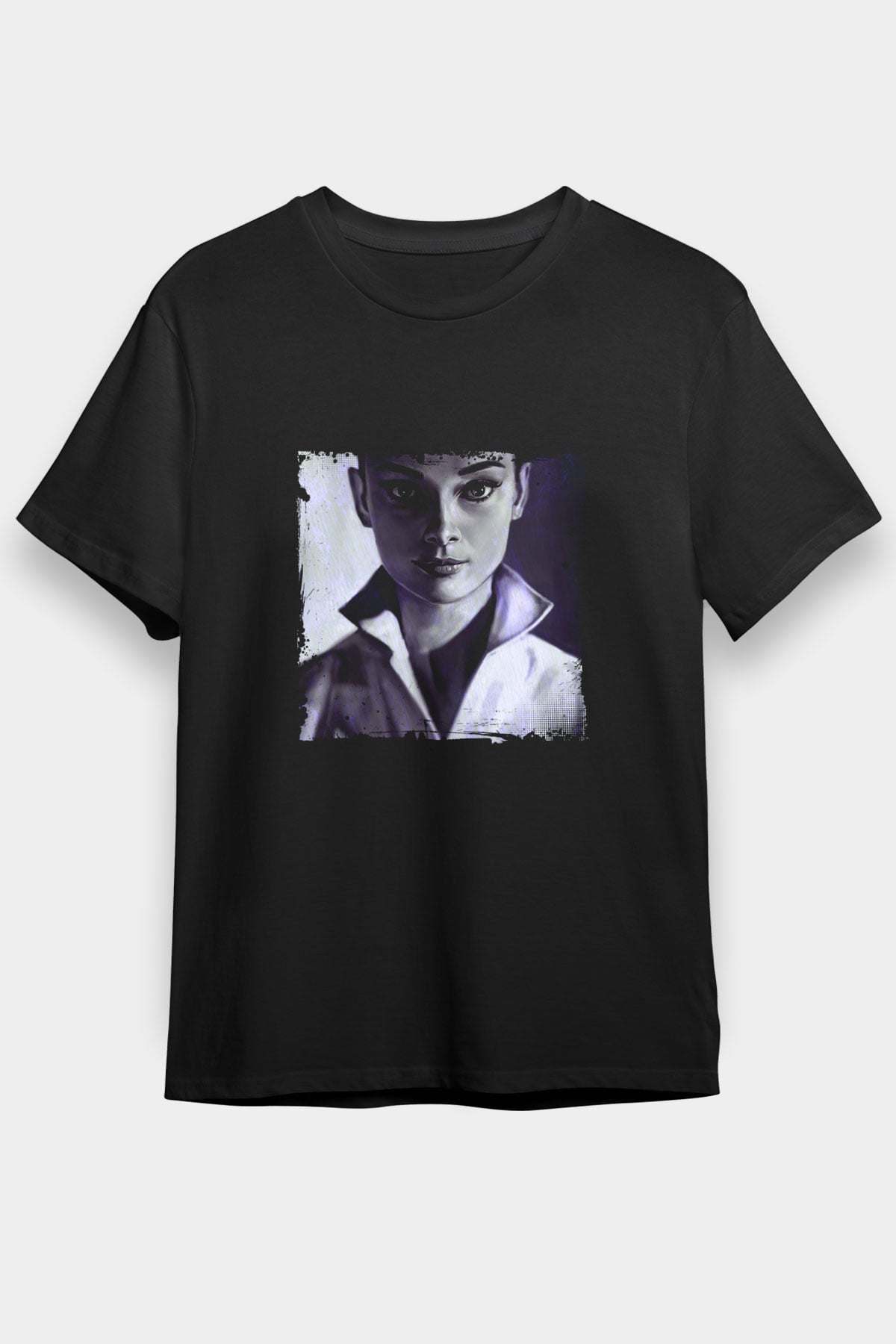 Audrey Hepburn Baskılı Unisex Siyah Tişört