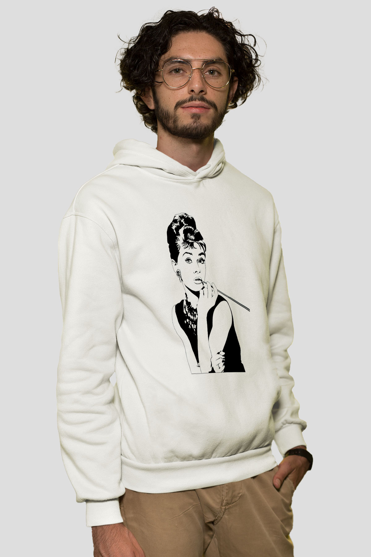 Audrey Hepburn Beyaz Unisex Kapşonlu Sweatshirt