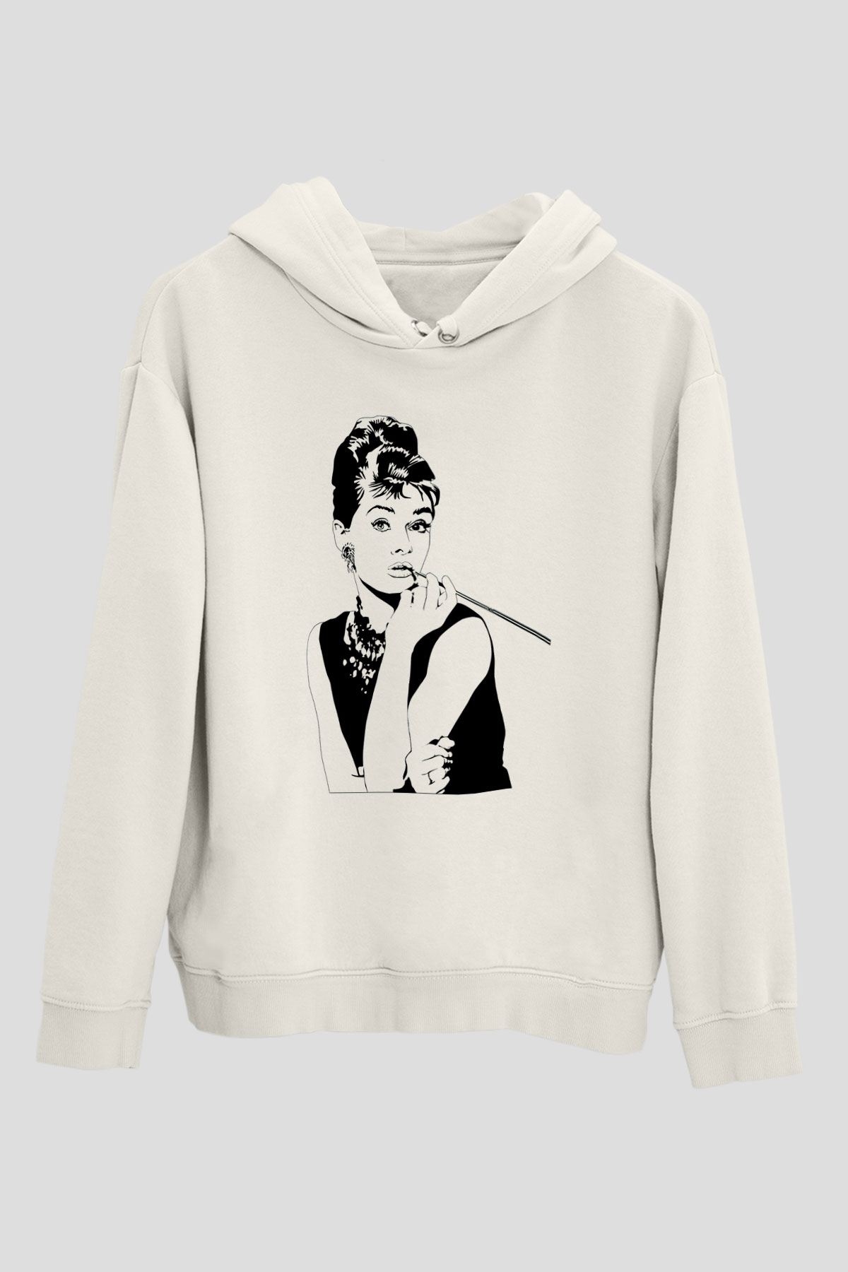 Audrey Hepburn Beyaz Unisex Kapşonlu Sweatshirt