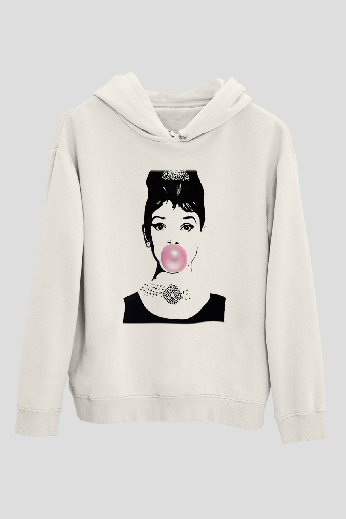 Audrey Hepburn Beyaz Unisex Kapşonlu Sweatshirt