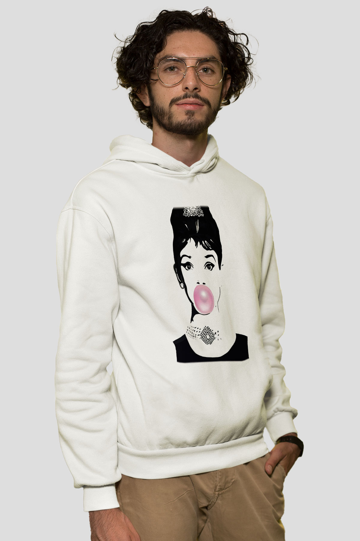 Audrey Hepburn Beyaz Unisex Kapşonlu Sweatshirt