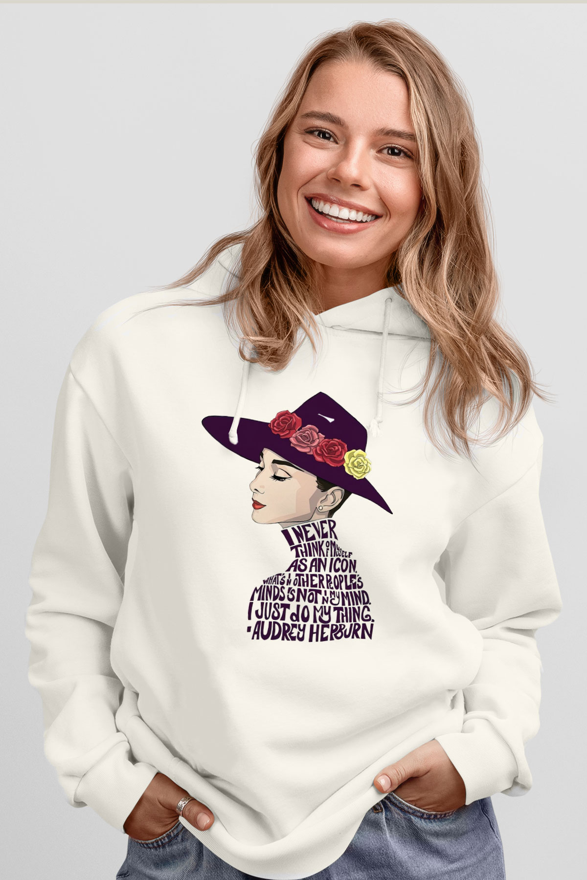 Audrey Hepburn Beyaz Unisex Kapşonlu Sweatshirt