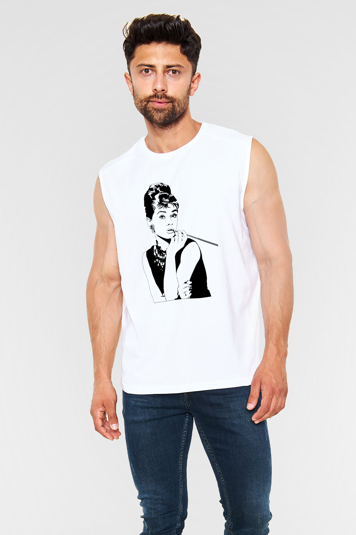 Audrey Hepburn Beyaz Unisex Kolsuz Tişört