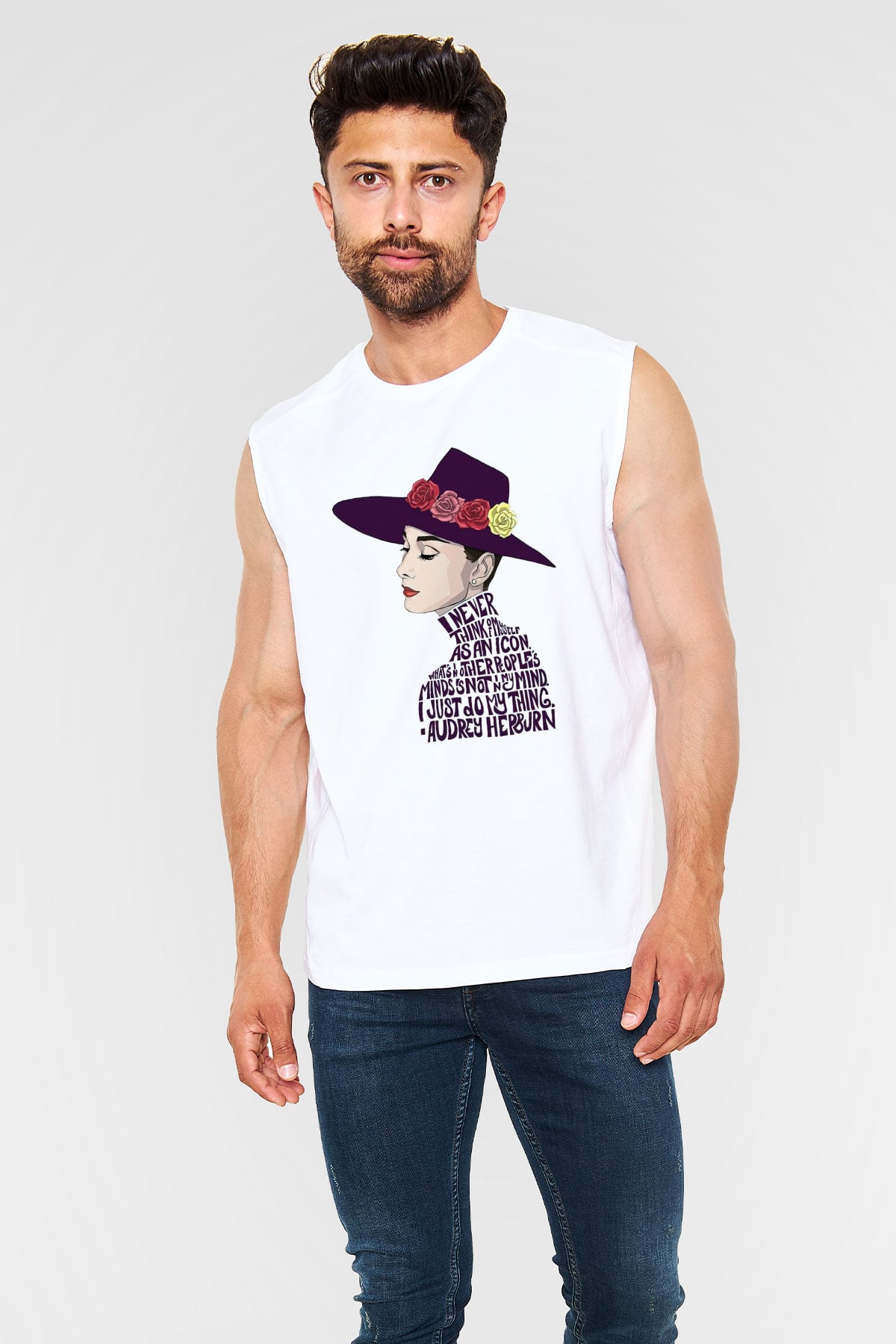 Audrey Hepburn Beyaz Unisex Kolsuz Tişört