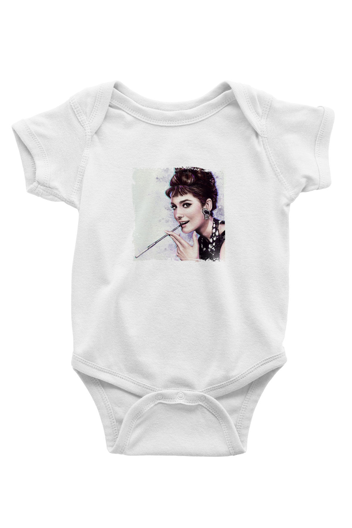 Audrey Hepburn Unisex Baskılı Beyaz Bebek Body - Zıbın