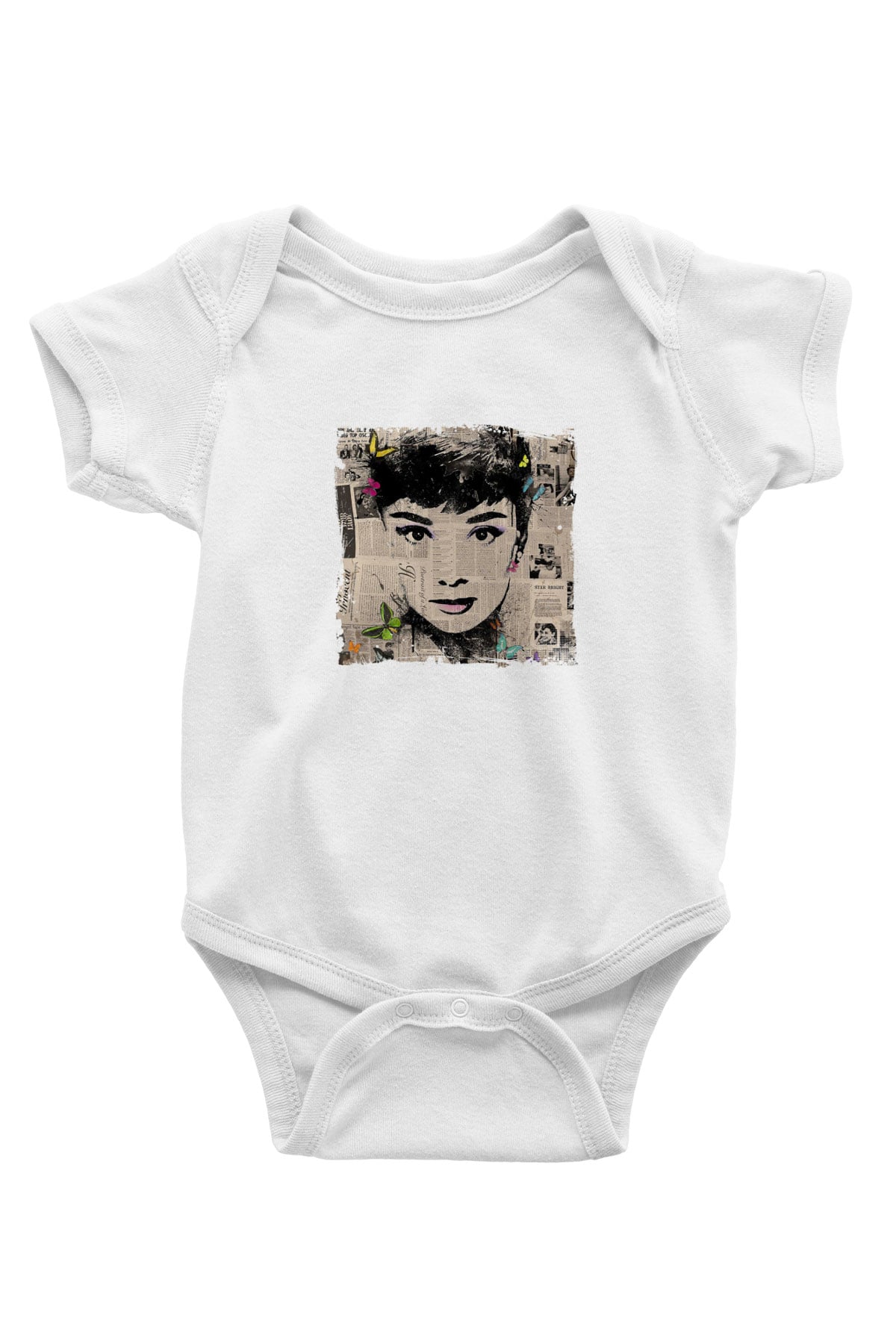 Audrey Hepburn Unisex Baskılı Beyaz Bebek Body - Zıbın